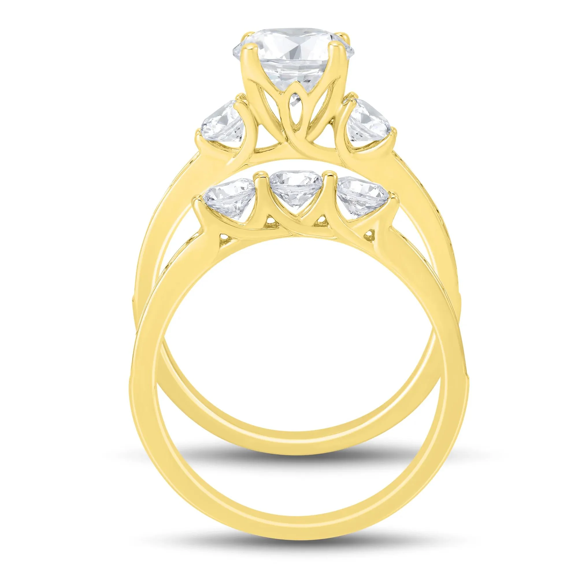 3 CT. Tw. Lab Grown Diamond Bridal Set 14K Yellow Gold Ring Size 8 1mm - Image 2