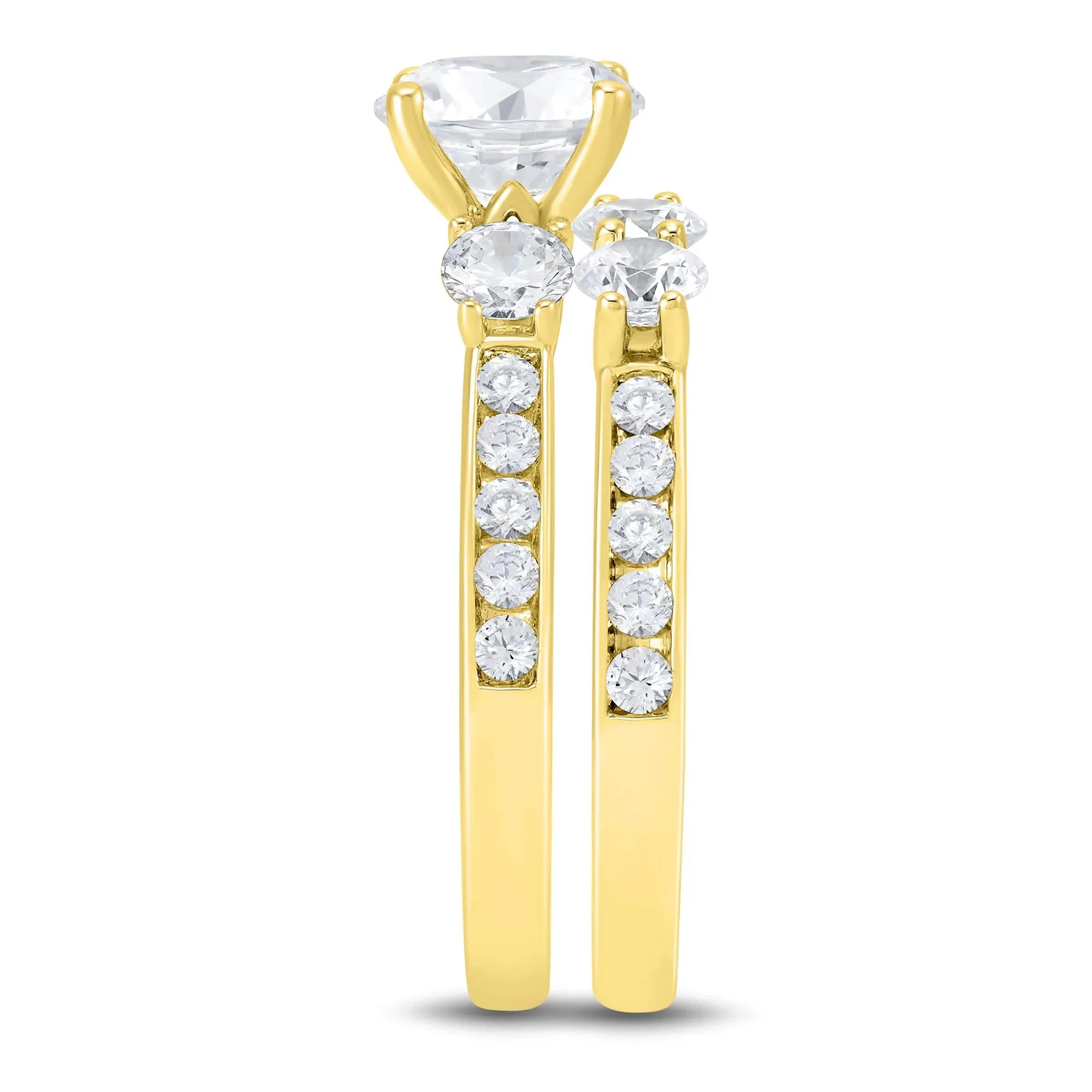 3 CT. Tw. Lab Grown Diamond Bridal Set 14K Yellow Gold Ring Size 8.5 1mm - Image 3