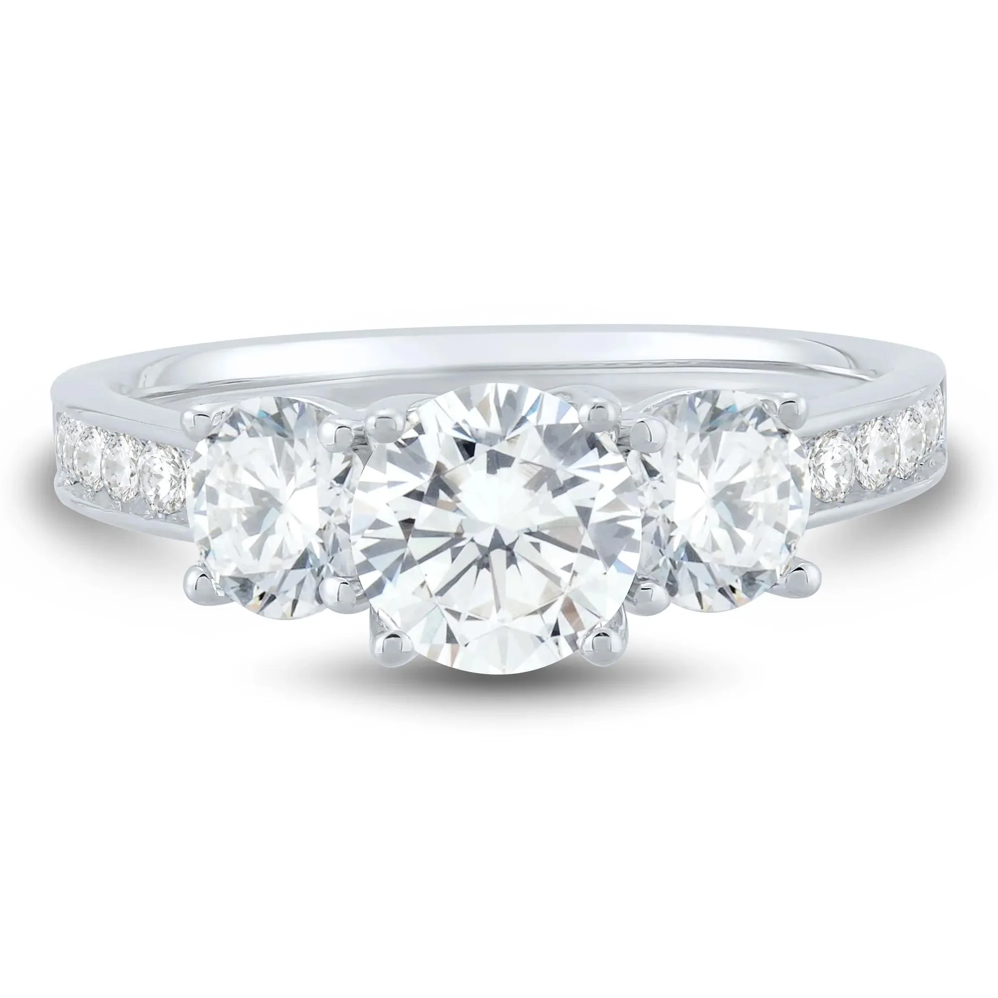 1/4 CT. Tw. Lab Grown Three-Stone Diamond Engagement Ring 14K White Gold (2-) Round Brilliant Cut Size 6 1mm