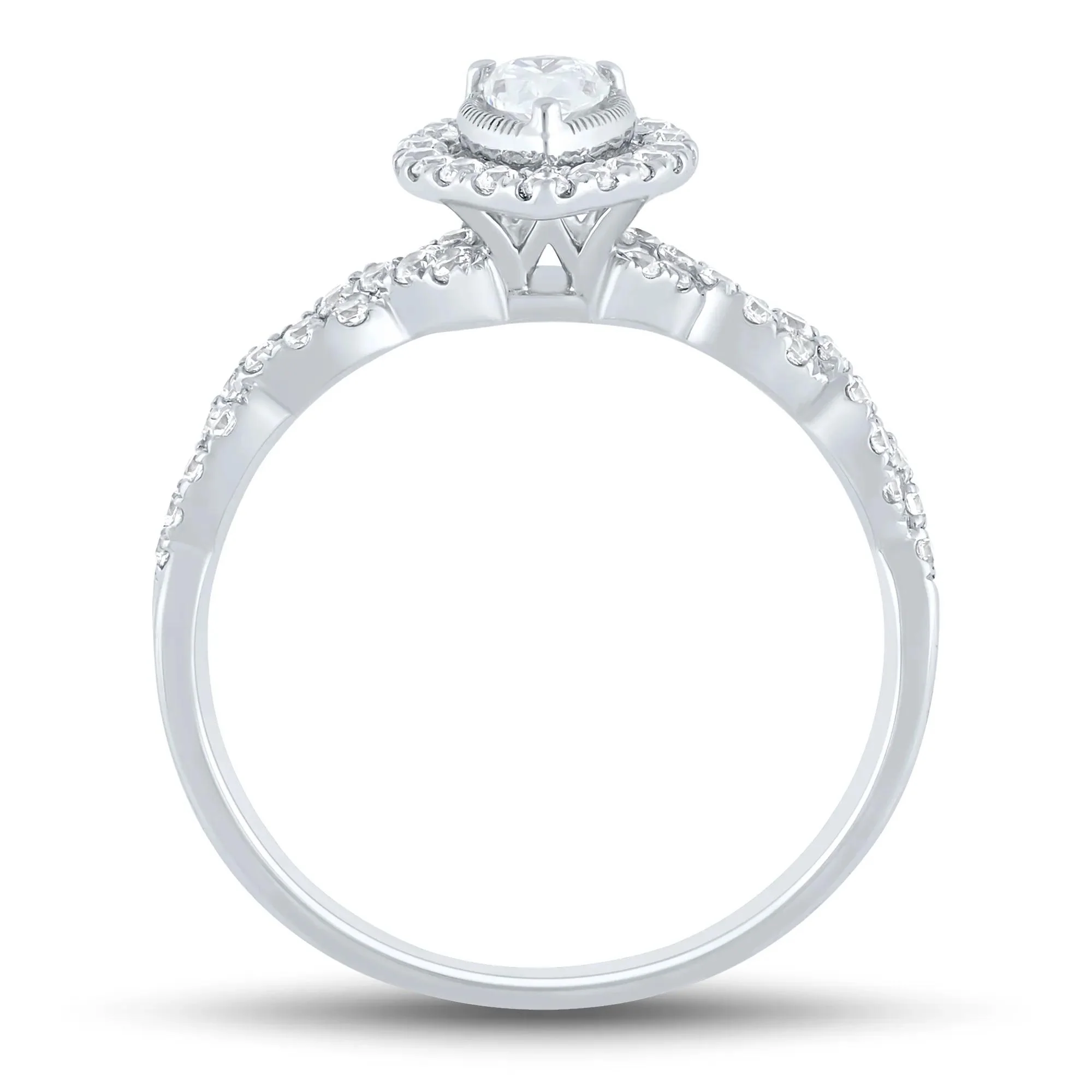 1/2 CT. Tw. Diamond Pear-Shaped Halo Engagement Ring 10K White Gold Round Brilliant Cut Size 6 1mm - Image 2