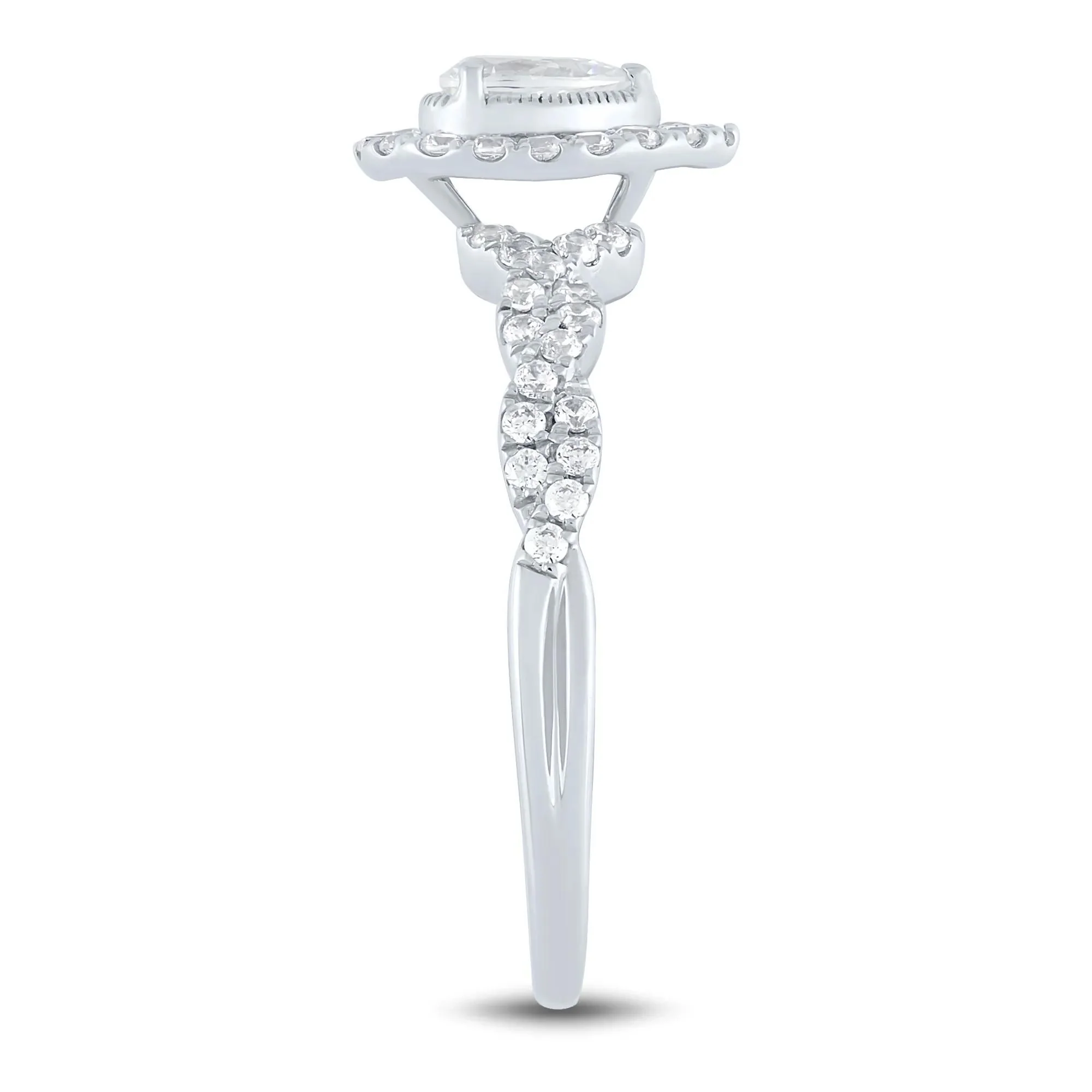 1/2 CT. Tw. Diamond Pear-Shaped Halo Engagement Ring 10K White Gold Round Brilliant Cut Size 7 1mm - Image 3
