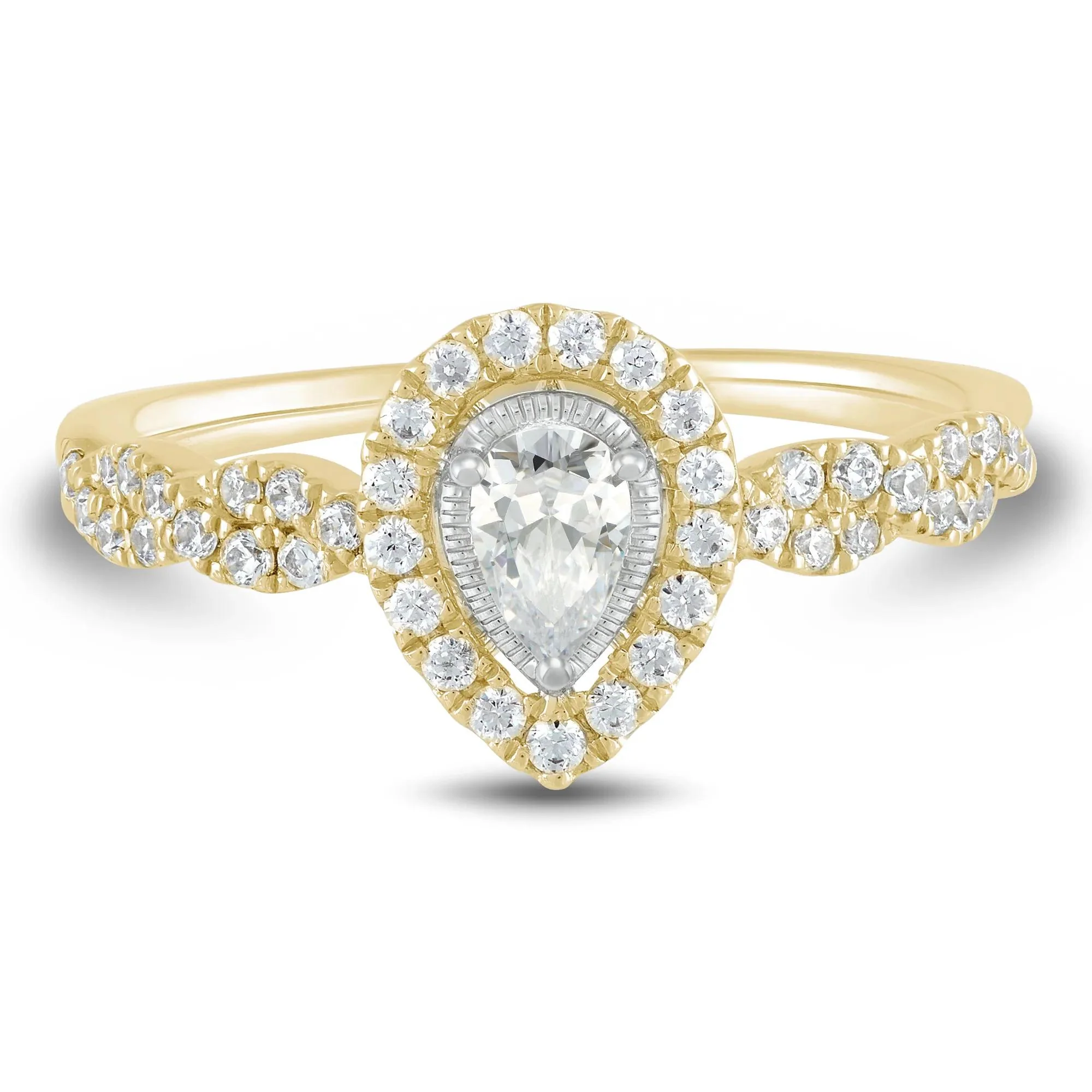 1/2 CT. Tw. Pear-Shaped Diamond Engagement Ring 10K Yellow Gold Round Brilliant Cut Size 7.5 1mm
