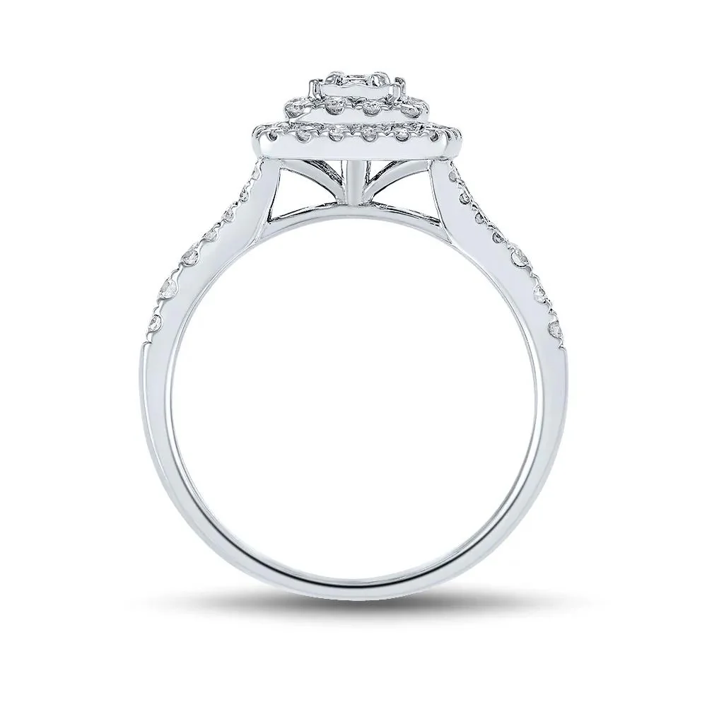 1/2 CT. Tw. Princess-Cut Double-Halo Diamond Engagement Ring 10K White Gold Size 7 - Image 2