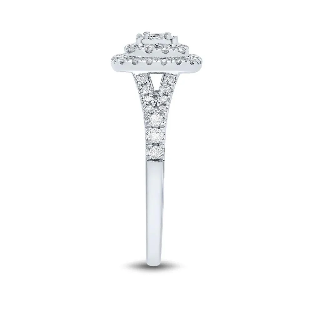 1/2 CT. Tw. Princess-Cut Double-Halo Diamond Engagement Ring 10K White Gold Size 8 - Image 3