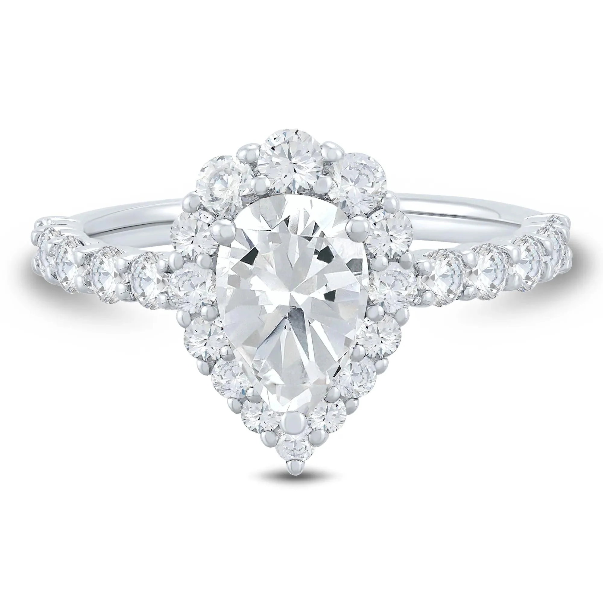 2 1/4 CT. Tw. Pear-Shaped Lab Grown Diamond Engagement Ring 14K White Gold Round Brilliant Cut Size 7.5 2mm