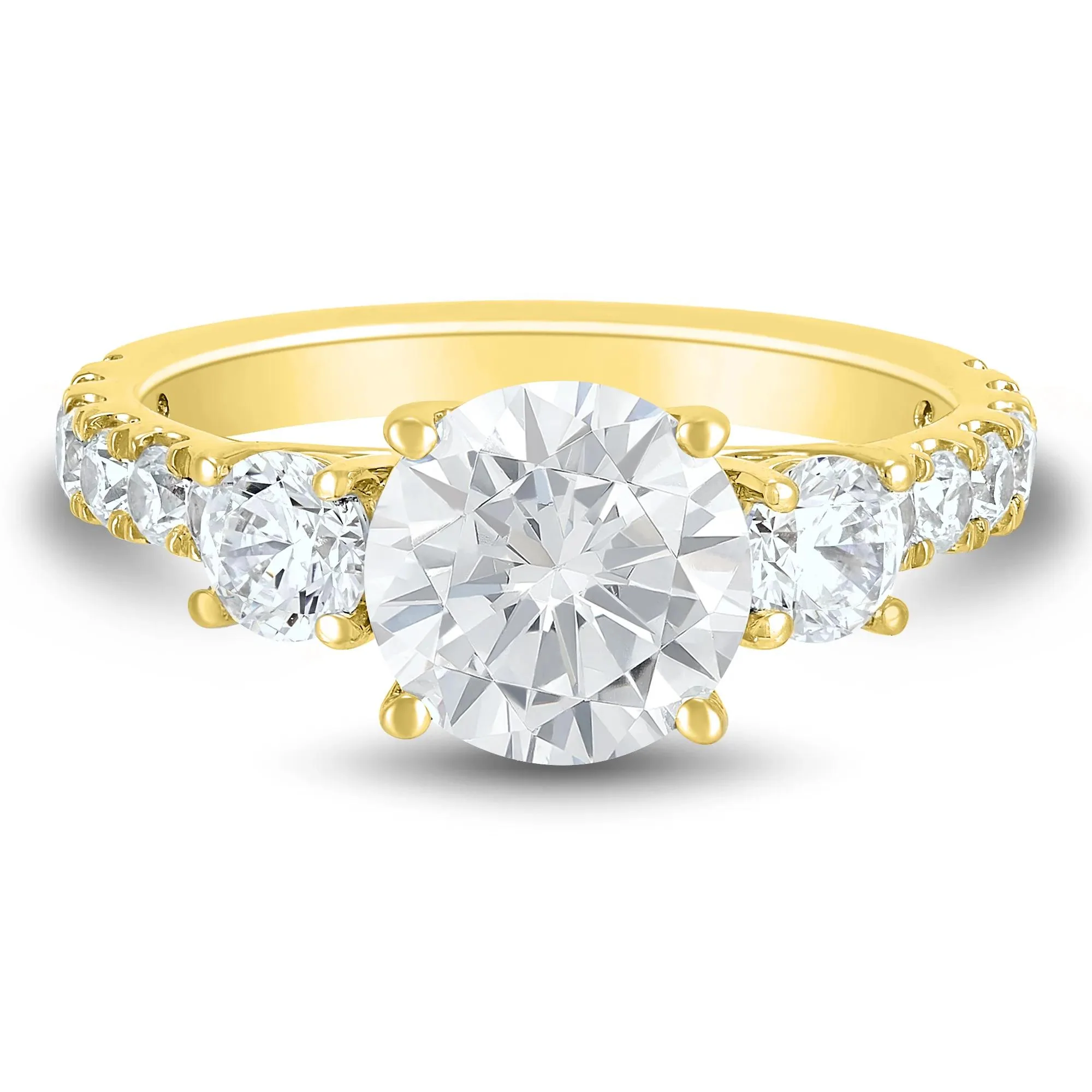 3 CT. Tw. Lab Grown Diamond Three-Stone Engagement Ring 14K Yellow Gold Round Brilliant Cut Size 7 4mm