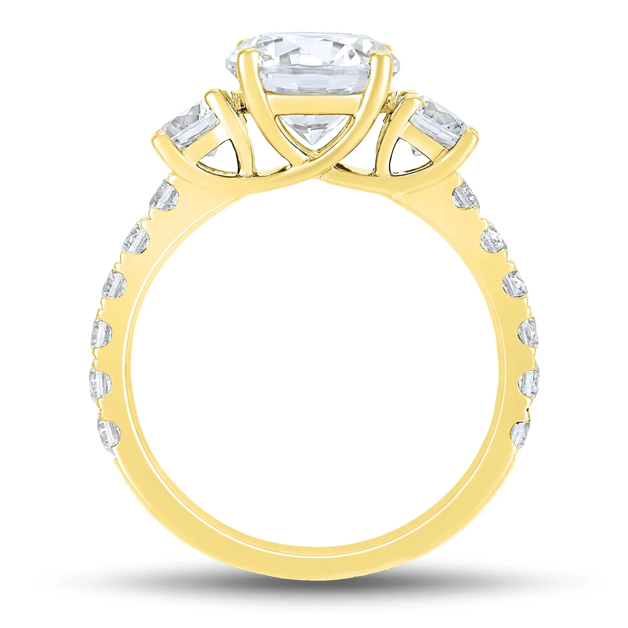 3 CT. Tw. Lab Grown Diamond Three-Stone Engagement Ring 14K Yellow Gold Round Brilliant Cut Size 7 4mm - Image 2