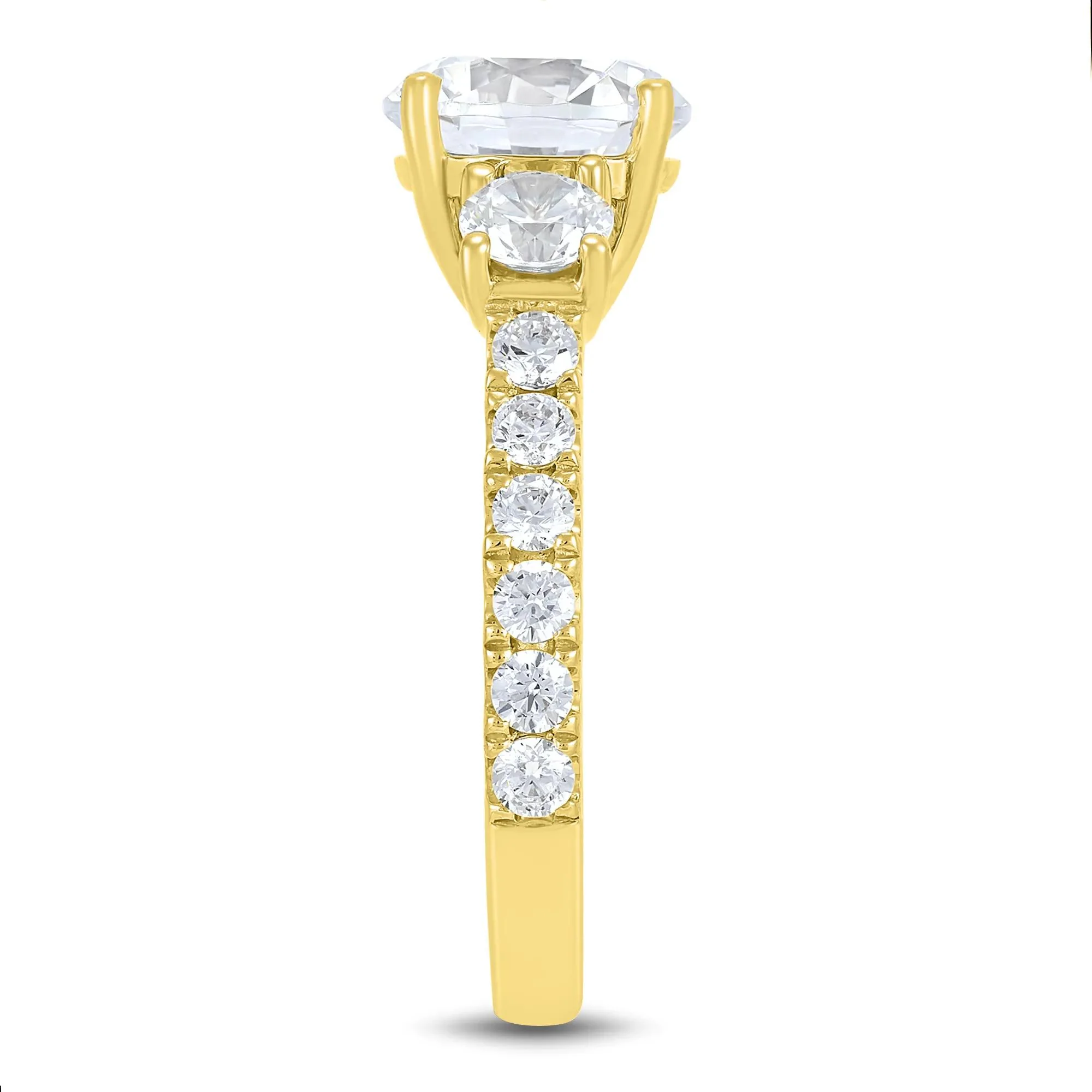 3 CT. Tw. Lab Grown Diamond Three-Stone Engagement Ring 14K Yellow Gold Round Brilliant Cut Size 8 4mm - Image 3