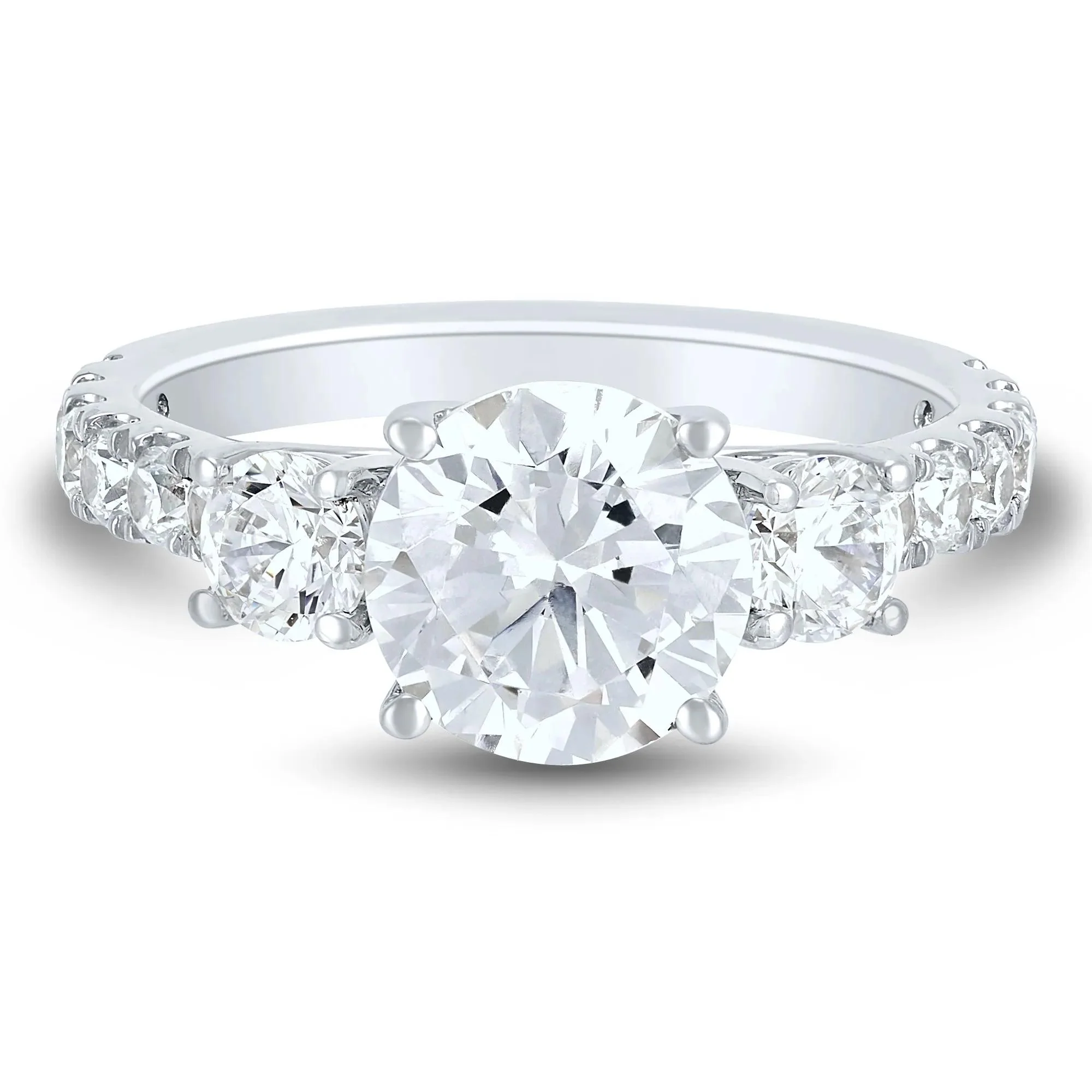 3 CT. Tw. Lab Grown Diamond Three-Stone Engagement Ring 14K White Gold Round Brilliant Cut Size 6.5 4mm