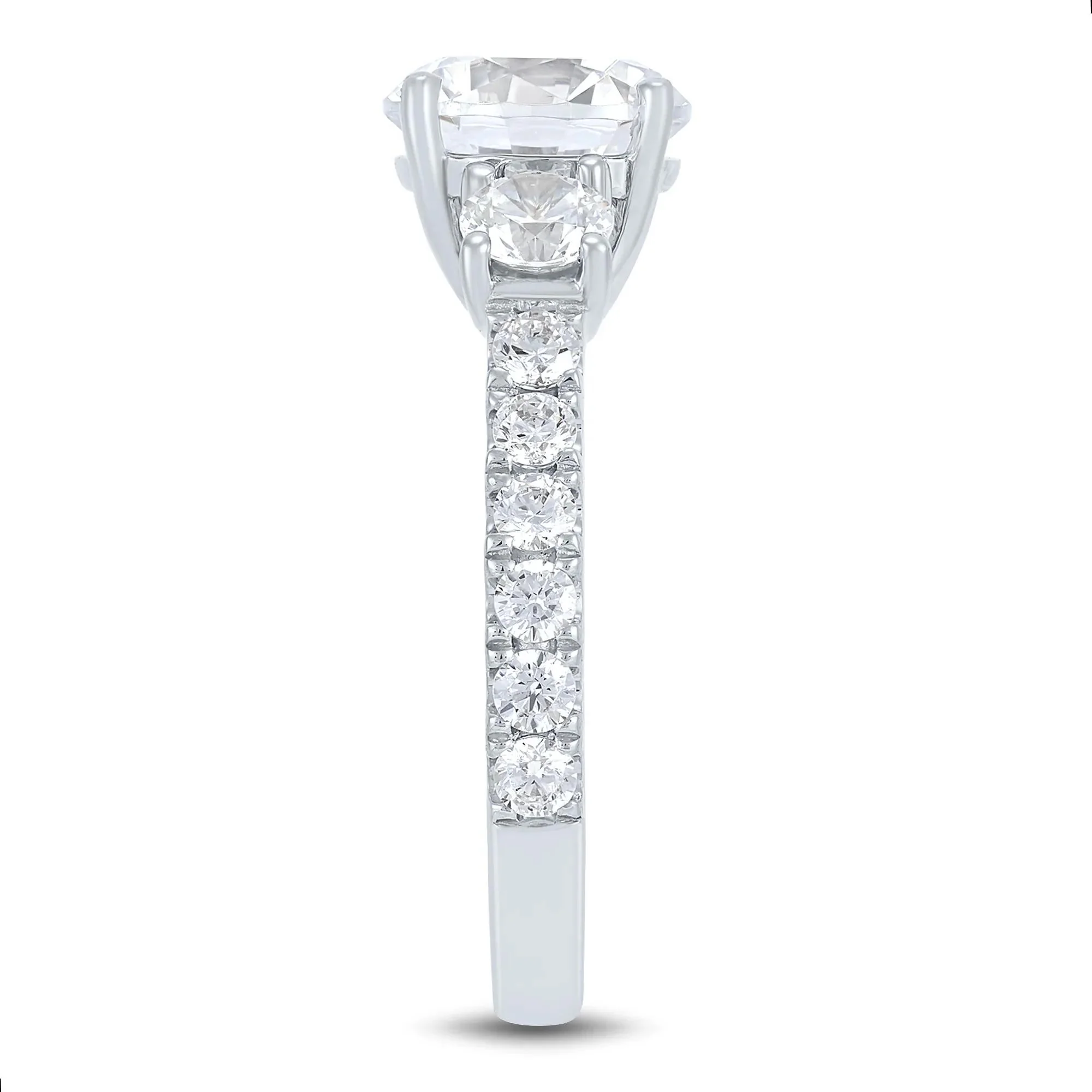 3 CT. Tw. Lab Grown Diamond Three-Stone Engagement Ring 14K White Gold Round Brilliant Cut Size 6.5 4mm - Image 3