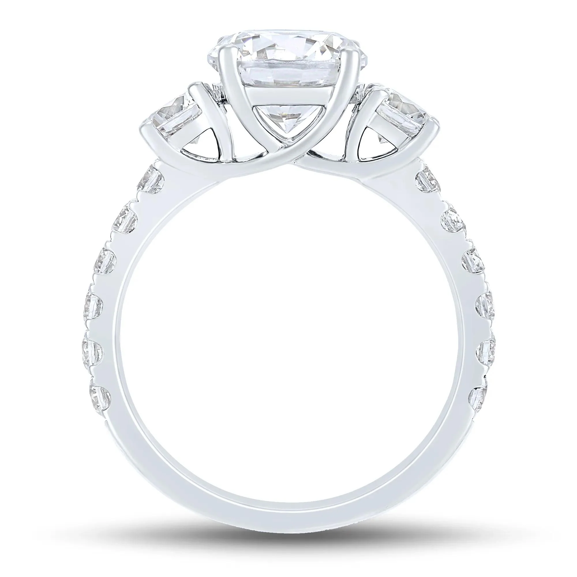 3 CT. Tw. Lab Grown Diamond Three-Stone Engagement Ring 14K White Gold Round Brilliant Cut Size 8.5 4mm - Image 2
