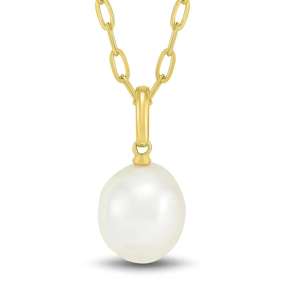 Baroque Shaped Pearl Paperclip Chain Pendant Necklace 10K Yellow Gold Size 18"