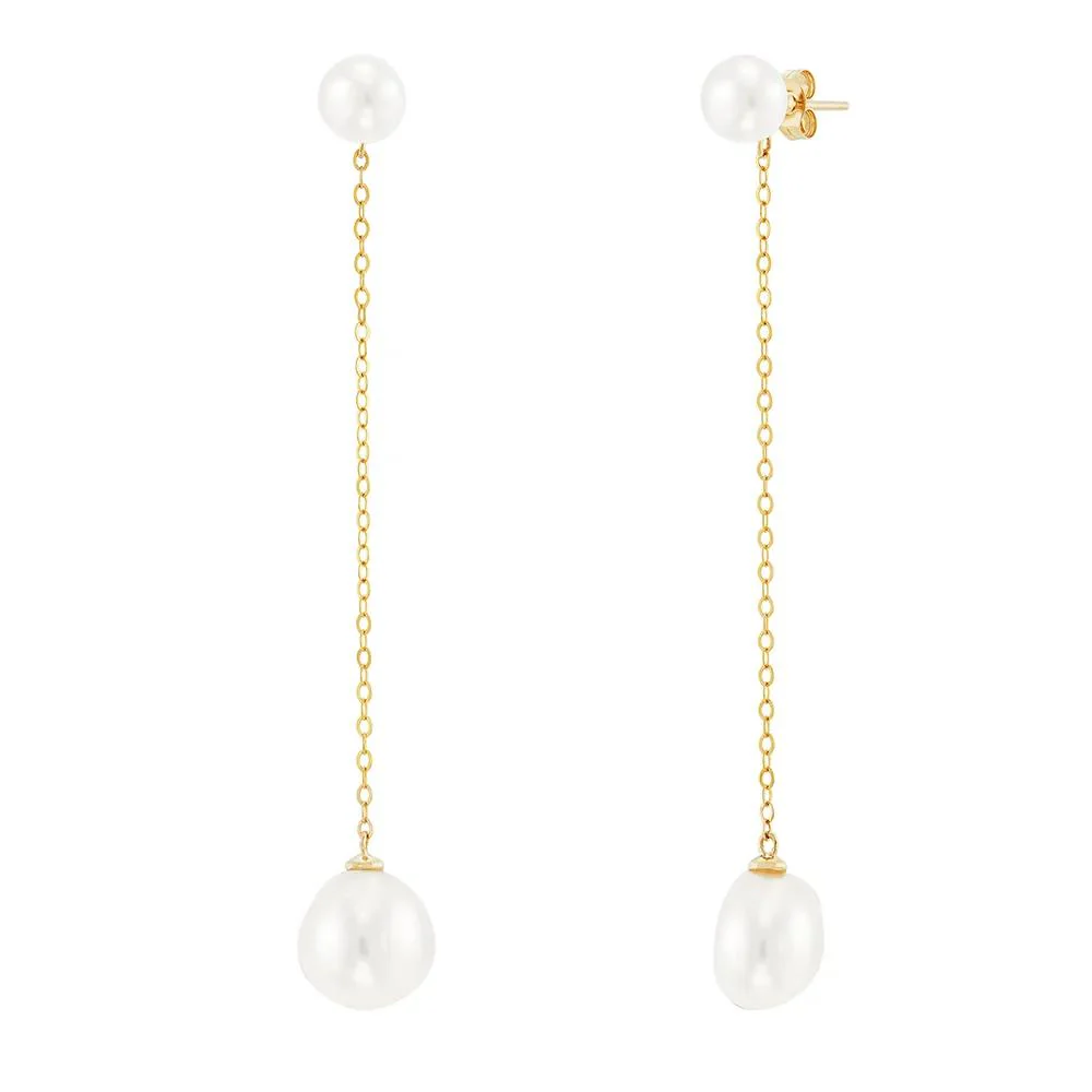 Pearl Drop Earrings 10K Yellow Gold Size 9.00mm