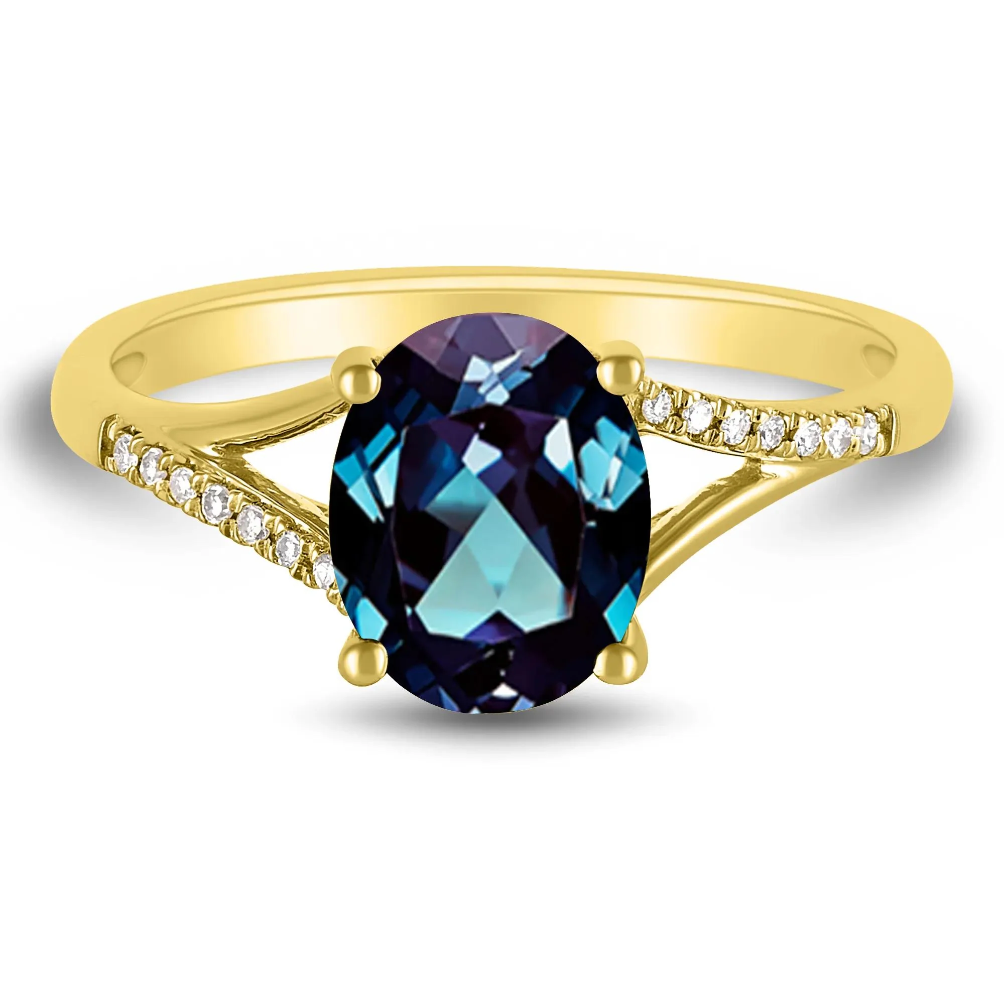 Oval Lab-Created Alexandrite Ring with Diamond Accents 10K Yellow Gold Size 6.5 1mm