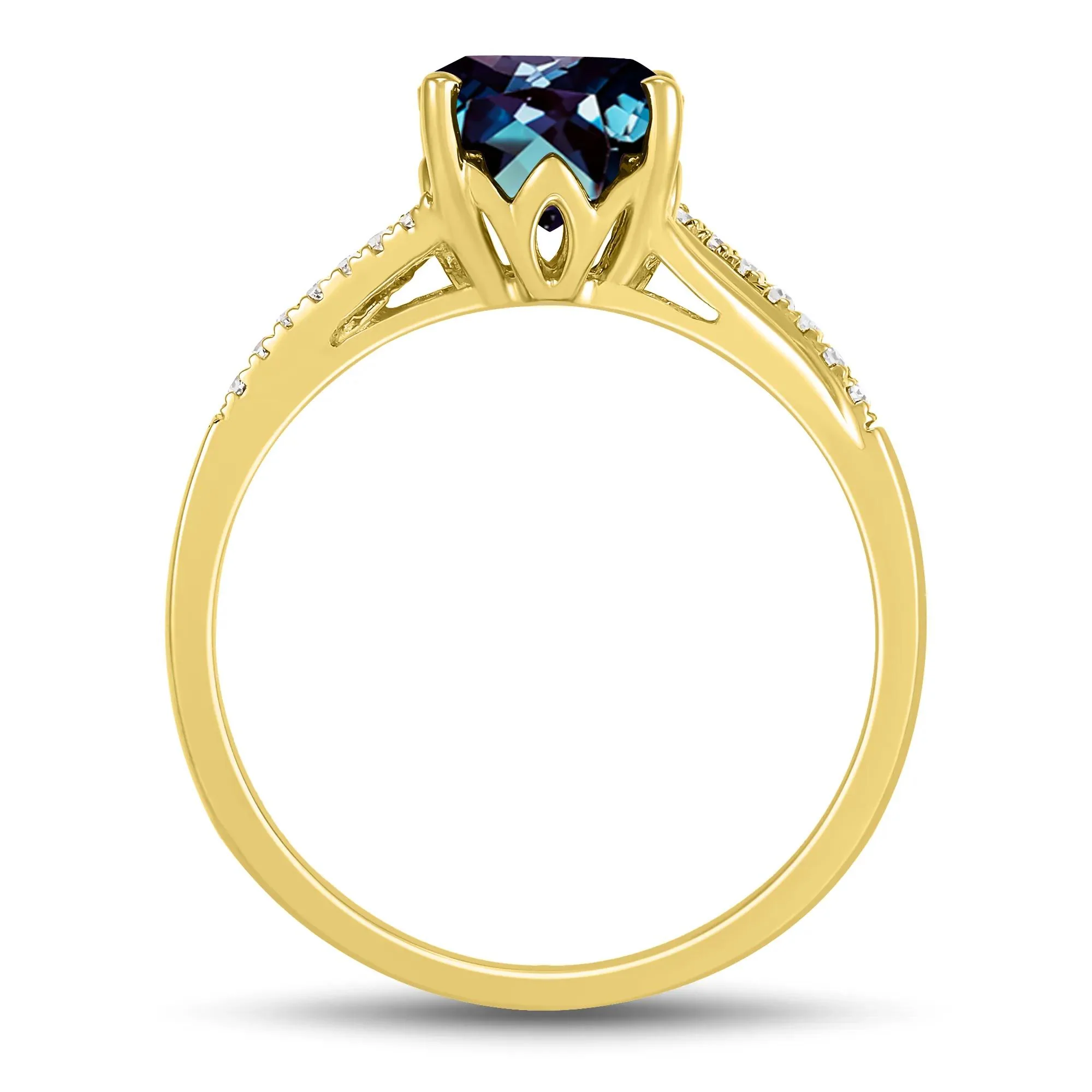 Oval Lab-Created Alexandrite Ring with Diamond Accents 10K Yellow Gold Size 6.5 1mm - Image 2