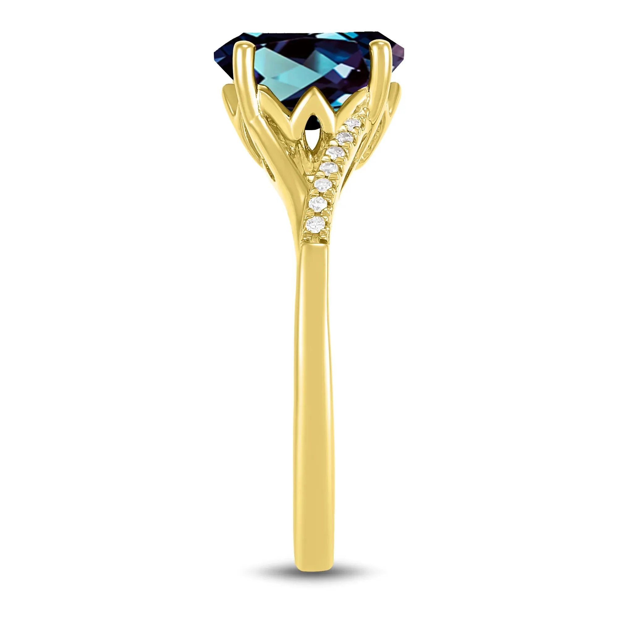 Oval Lab-Created Alexandrite Ring with Diamond Accents 10K Yellow Gold Size 6.5 1mm - Image 3