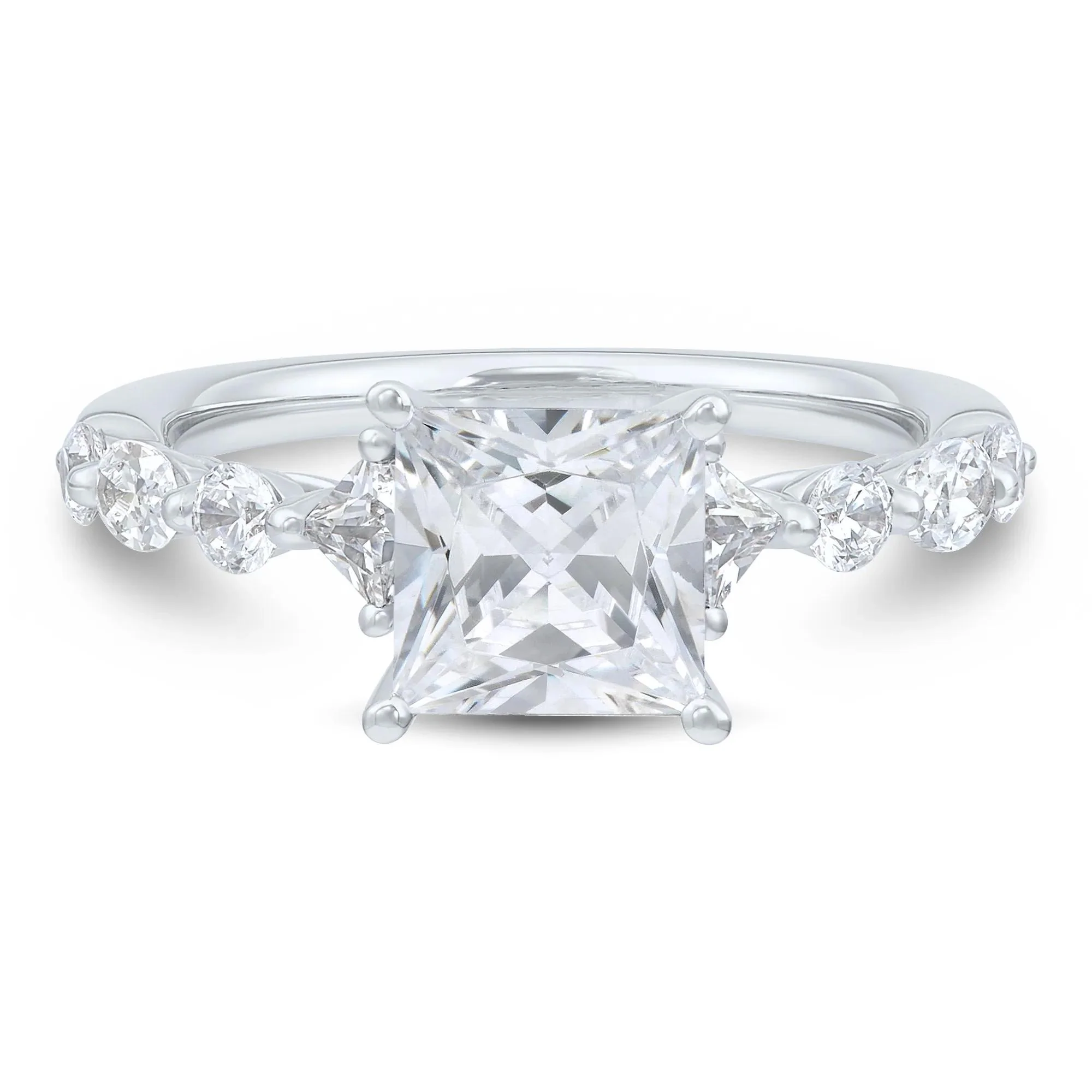 2 3/4 CT. Tw. Princess-Cut Lab Grown Diamond Engagement Ring 14K White Gold Round Brilliant Cut Size 8.5 1mm