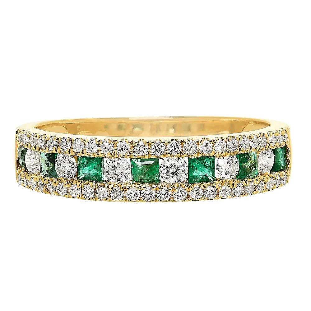 1/3 CT. Tw. Emerald & Diamond Ring 10K Yellow Gold Round Brilliant Cut Size 7.5