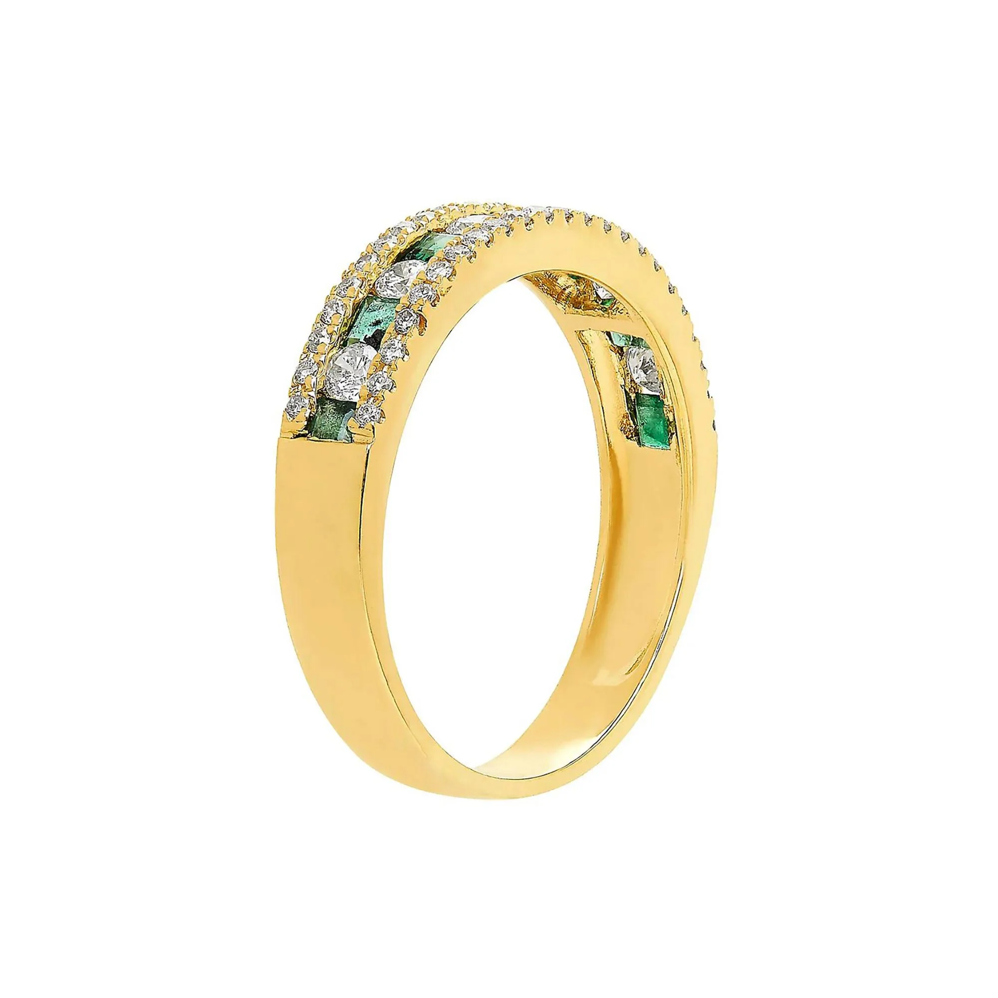 1/3 CT. Tw. Emerald & Diamond Ring 10K Yellow Gold Round Brilliant Cut Size 7.5 - Image 3