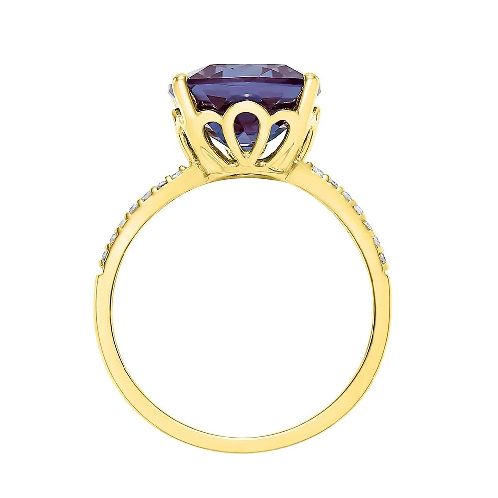 Cushion-Cut Lab Created Alexandrite Ring 10K Yellow Gold Size 6 - Image 2