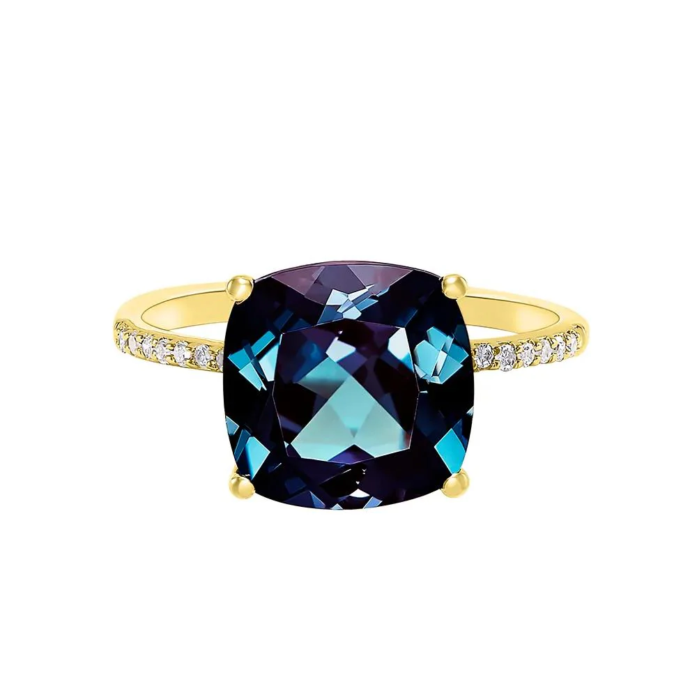 Cushion-Cut Lab Created Alexandrite Ring 10K Yellow Gold Size 8.5