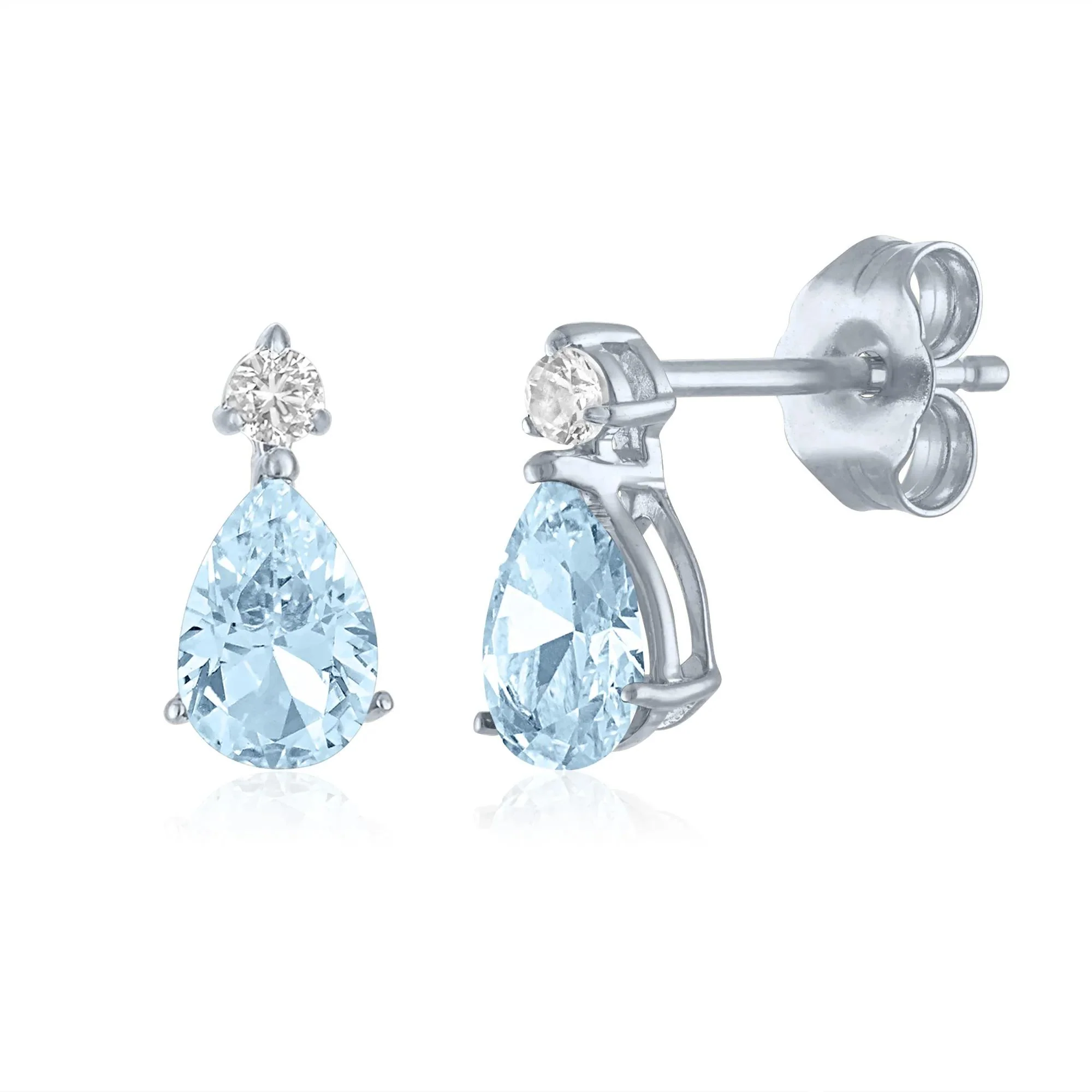 Aquamarine and Lab-Created White Sapphire Birthstone Earrings 10K White Gold Size 9.00mm