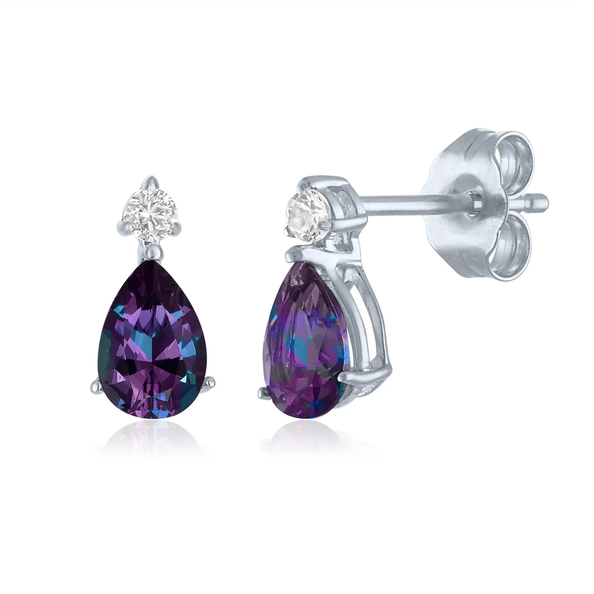 Lab-Created Alexandrite and Lab-Created White Sapphire Birthstone Earrings 10K White Gold Size 9.00mm