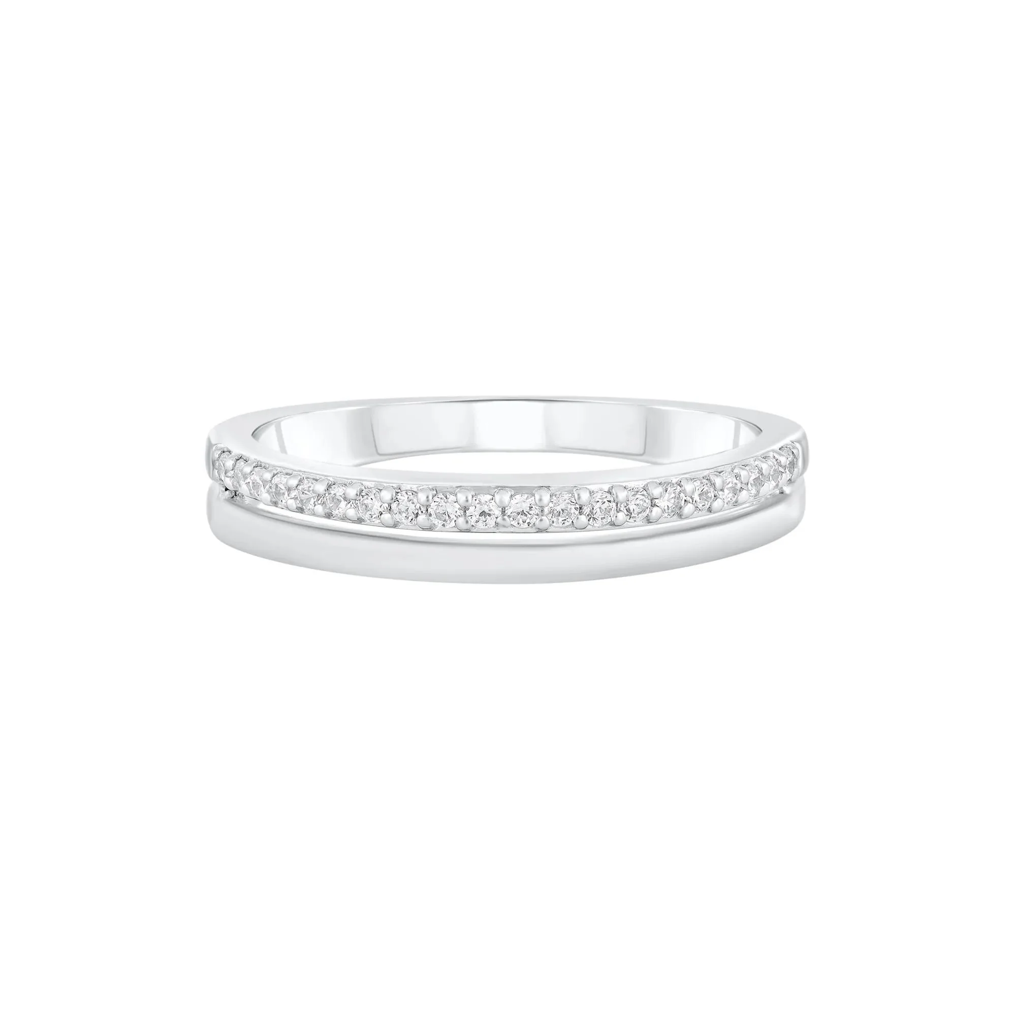 1/8 CT. Tw. Diamond Double-Row Band Ring 10K White Gold Round Brilliant Cut Size 9