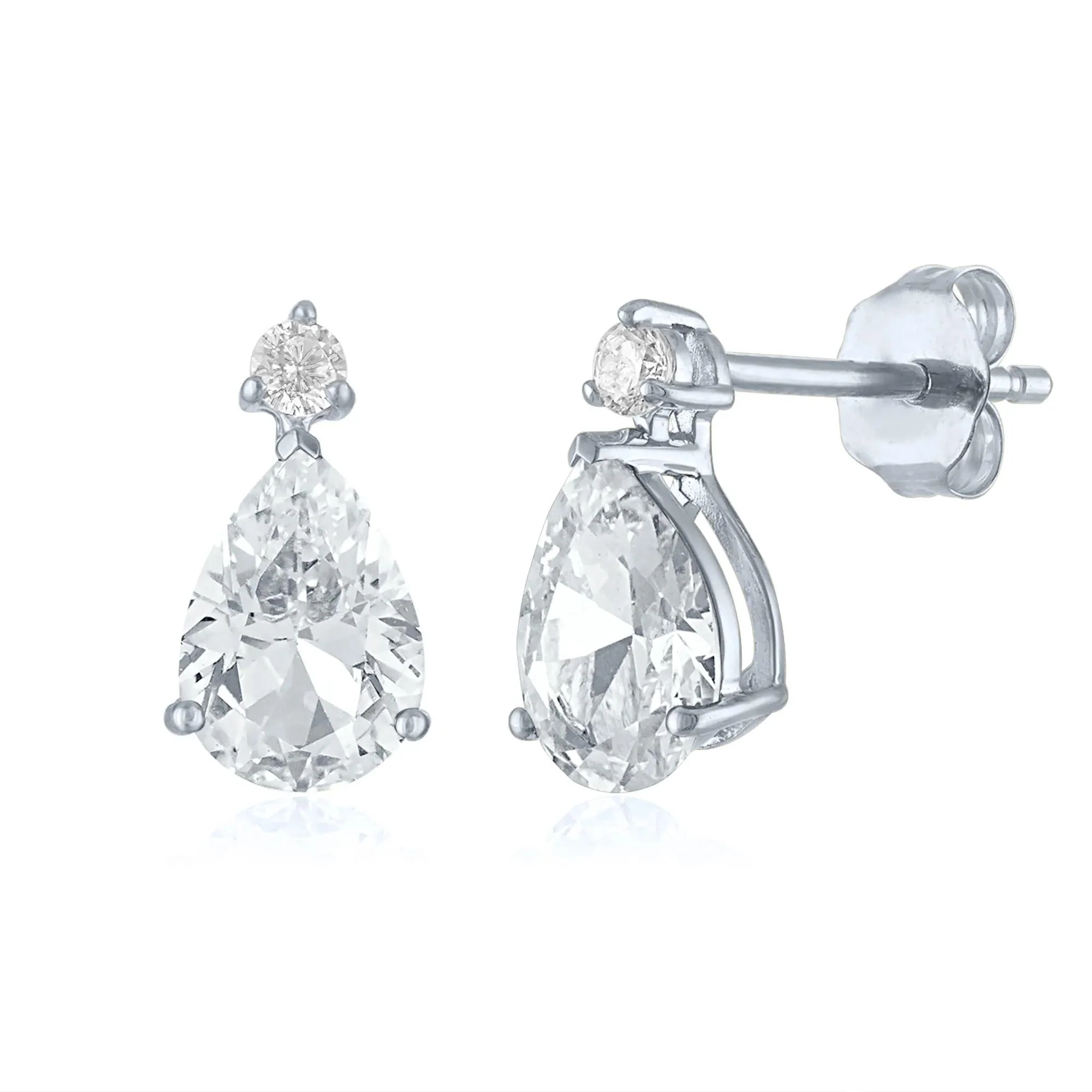Lab-Created White Sapphire Birthstone Earrings 10K White Gold Size 10.00mm