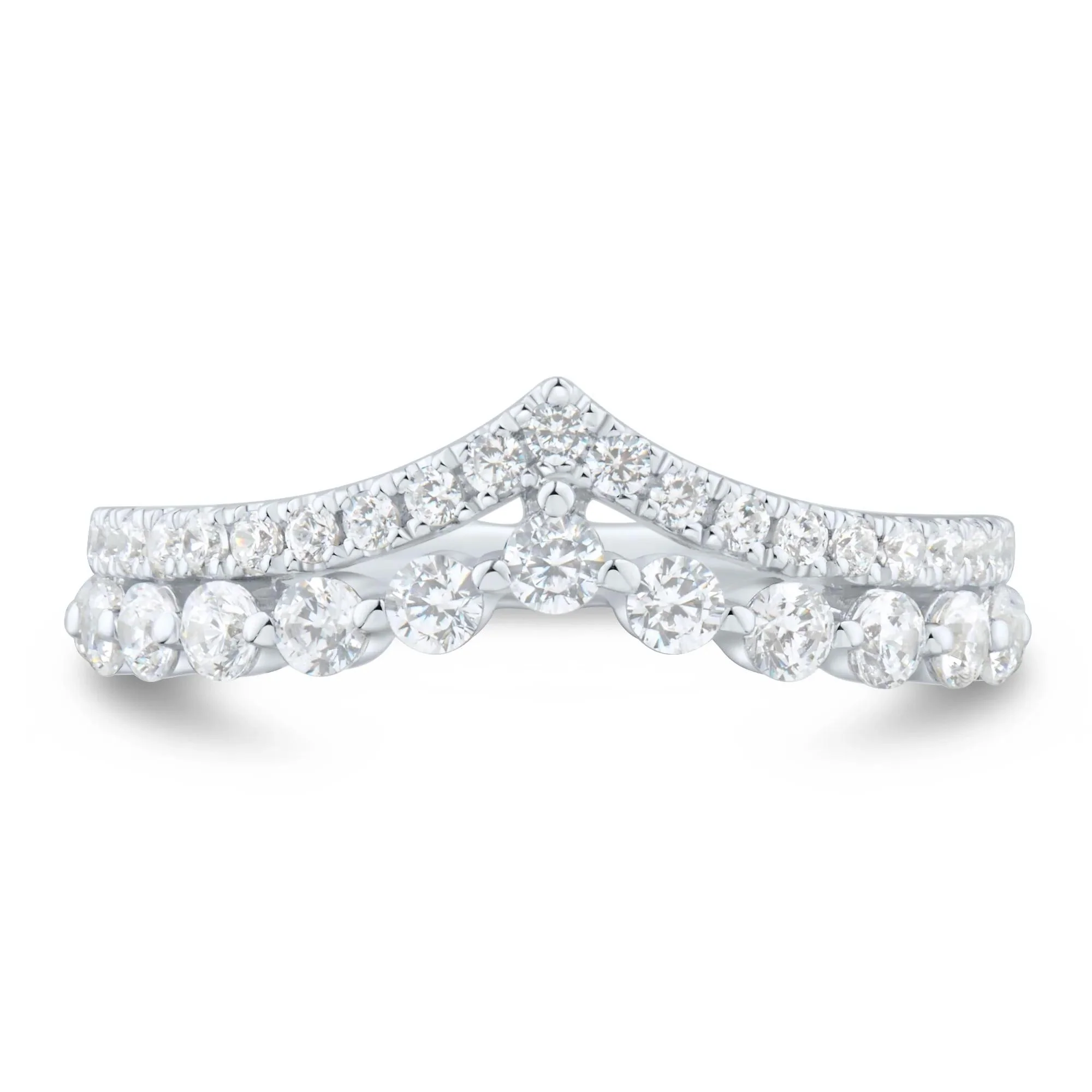 3/4 CT. Tw. Lab Grown Diamond Chevron Band Ring 14K White Gold Round Brilliant Cut Size 8 1mm