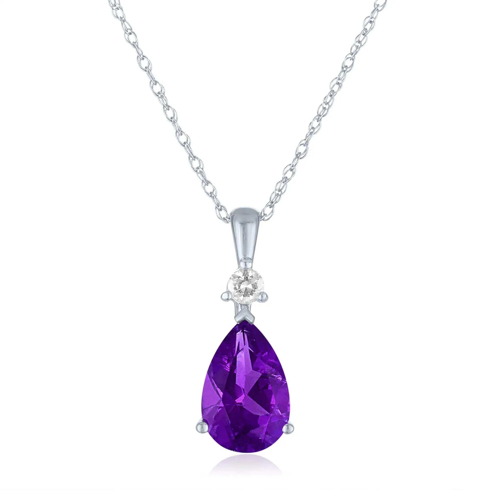 Amethyst and Lab-Created White Sapphire Pendant Necklace 10K White Gold Size 18"