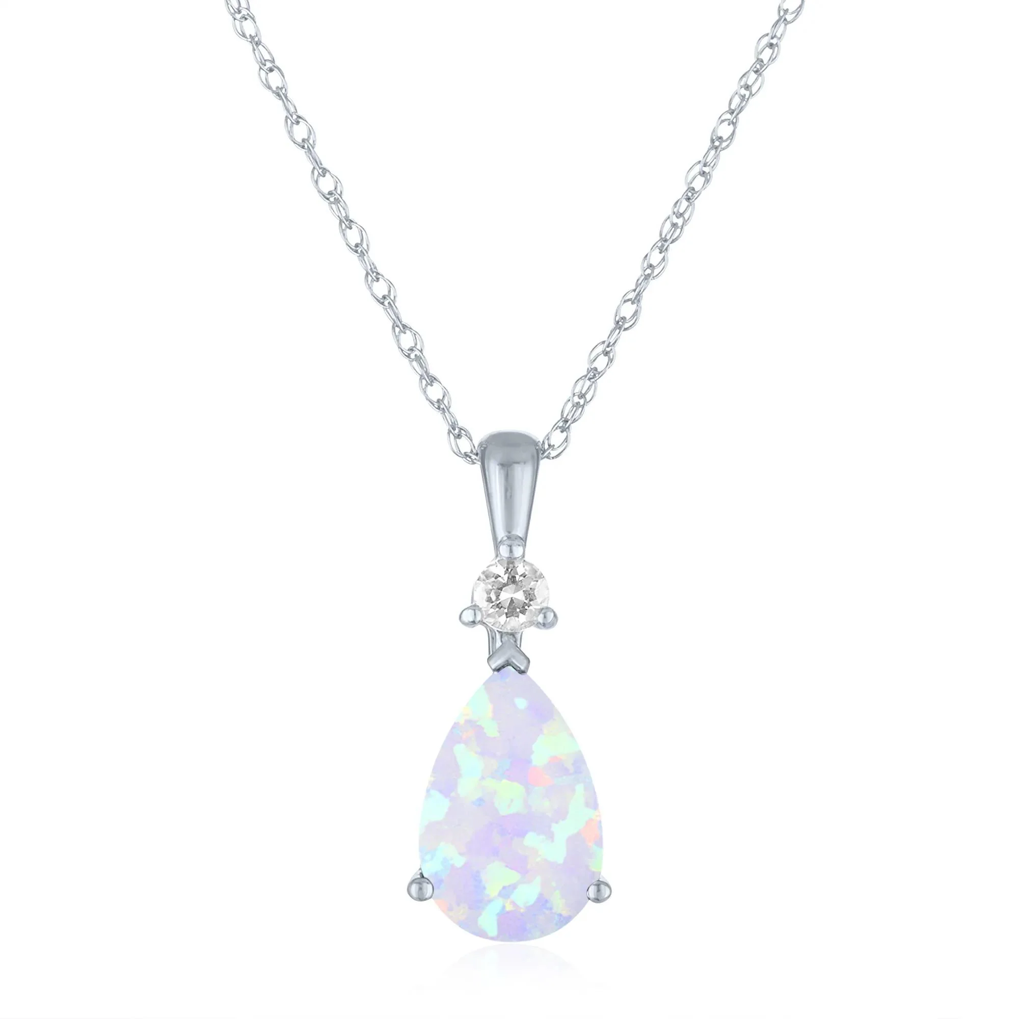 Lab-Created Opal and Lab-Created White Sapphire Pendant Necklace 10K White Gold Size 18"