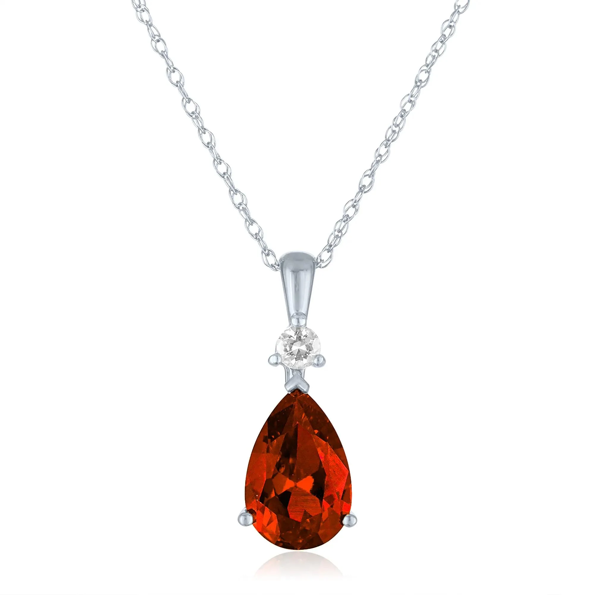 Garnet and Lab-Created White Sapphire Pendant Necklace 10K White Gold Size 18"