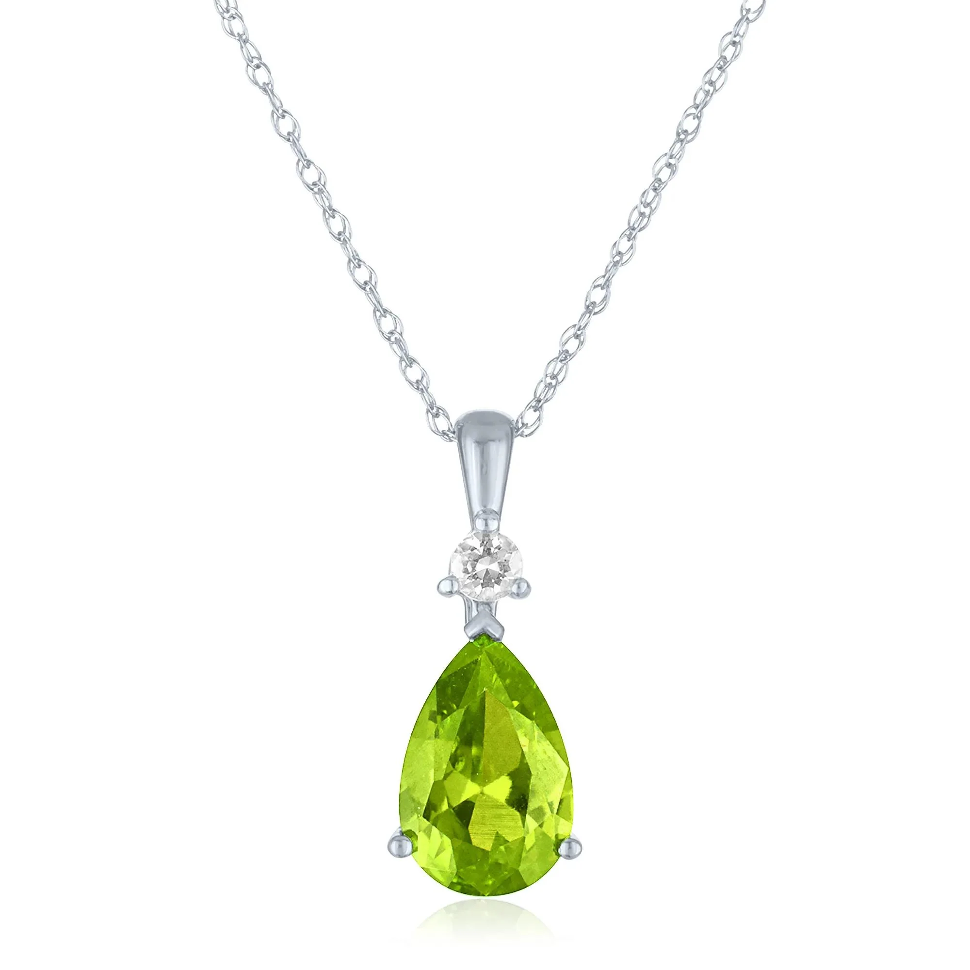 Peridot and Lab-Created White Sapphire Pendant Necklace 10K White Gold Size 18"