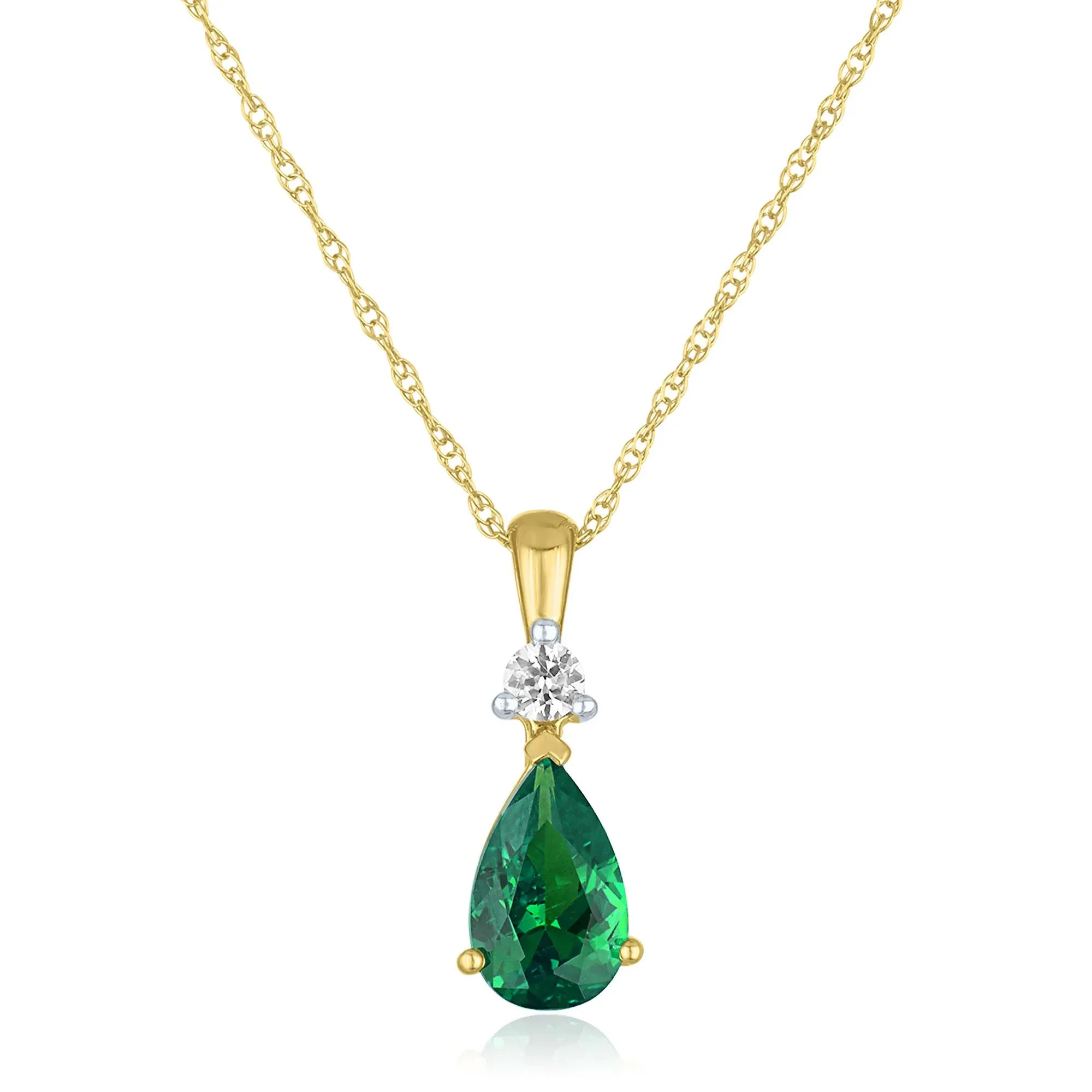 Lab-Created Emerald and Lab-Created White Sapphire Pendant Necklace 10K Yellow Gold Size 18"