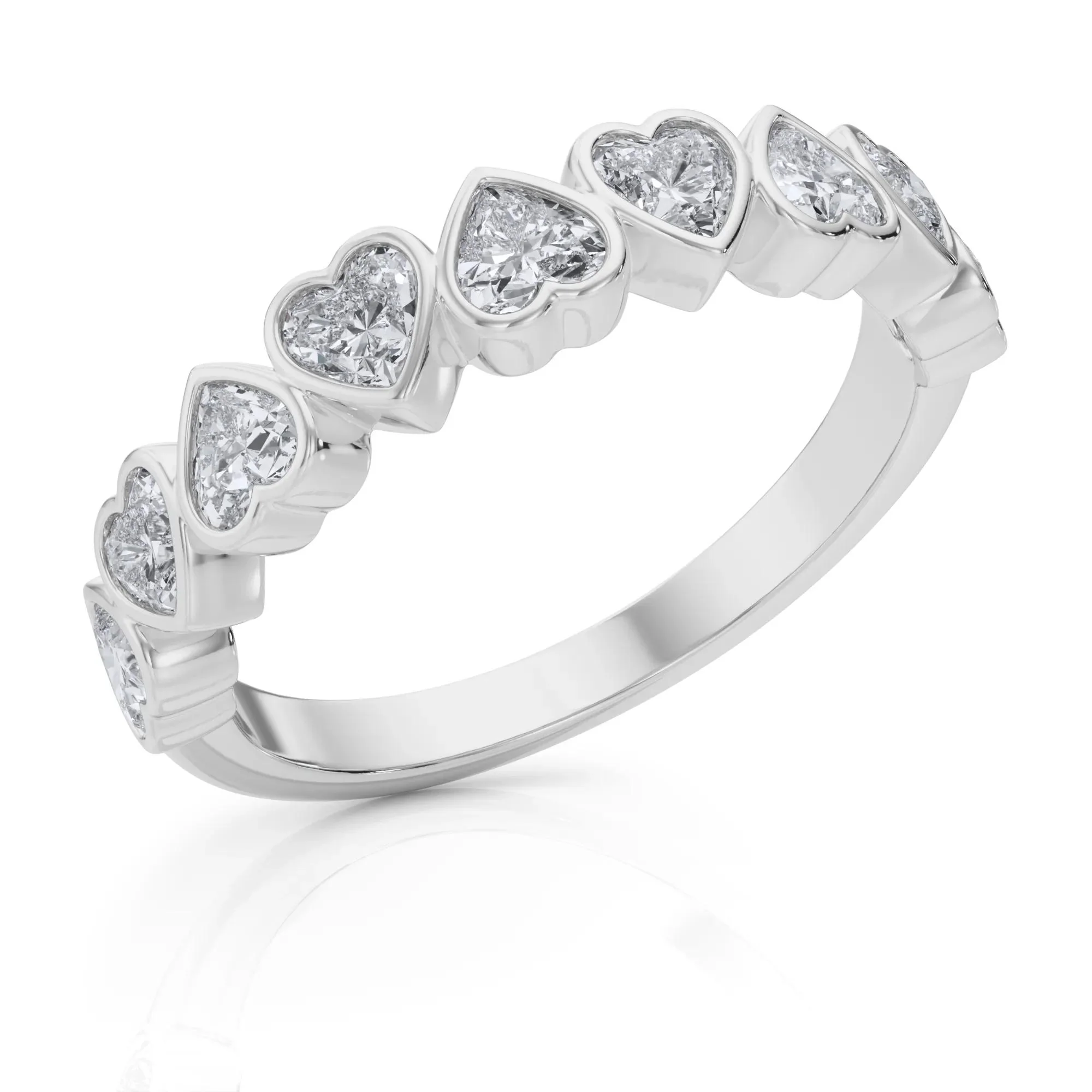 1 CT. Tw. Lab Grown Diamond Heart Bezel Half Eternity Band Ring 14K White Gold Size 5.5 2.5mm - Image 5