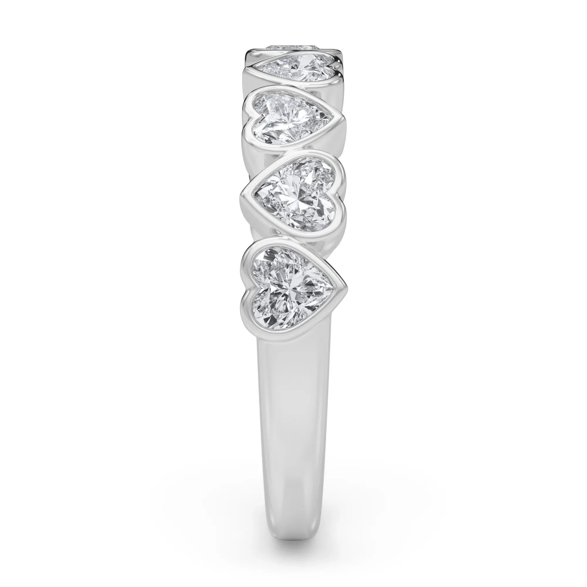 1 CT. Tw. Lab Grown Diamond Heart Bezel Half Eternity Band Ring 14K White Gold Size 8.5 2.5mm - Image 3