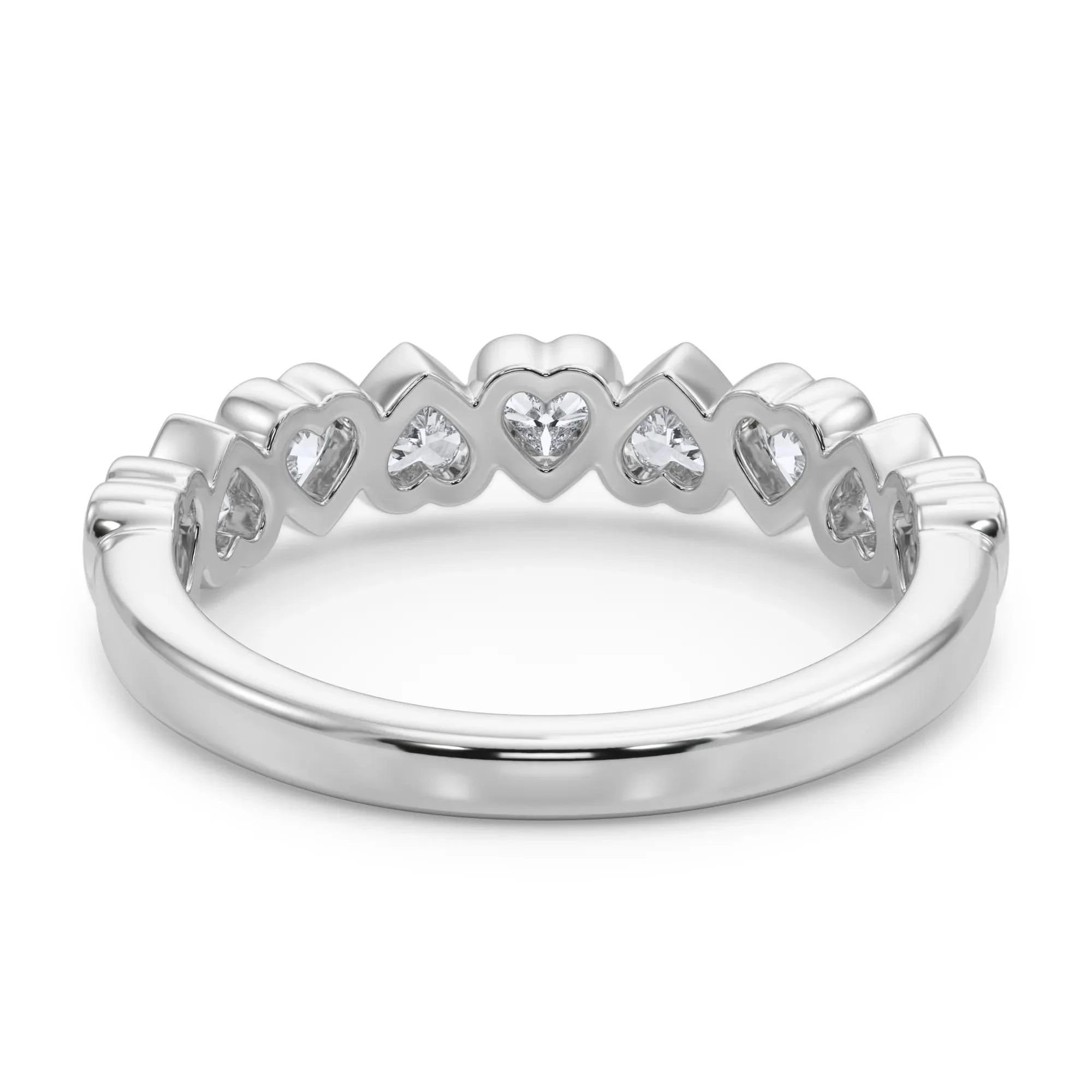 1 CT. Tw. Lab Grown Diamond Heart Bezel Half Eternity Band Ring 14K White Gold Size 8.5 2.5mm - Image 4