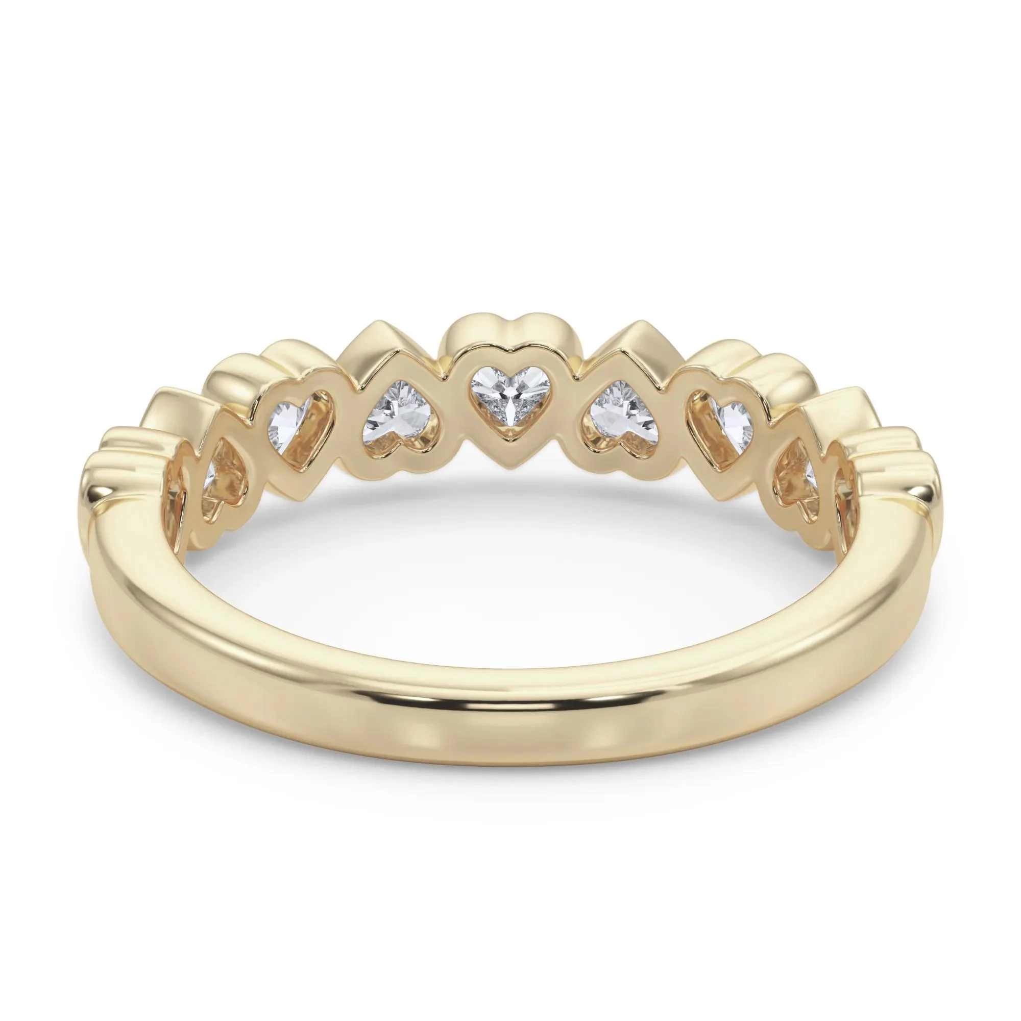 1 CT. Tw. Lab Grown Diamond Heart Bezel Half Eternity Band Ring 14K Yellow Gold Size 4.5 2.5mm - Image 4