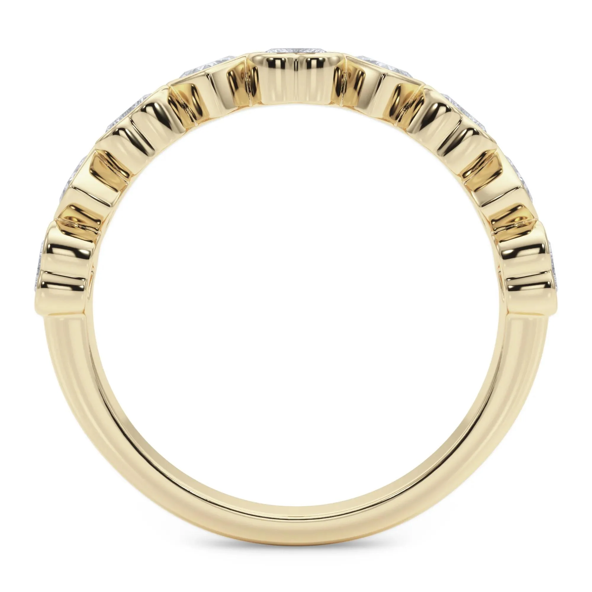 1 CT. Tw. Lab Grown Diamond Heart Bezel Half Eternity Band Ring 14K Yellow Gold Size 5 2.5mm - Image 2