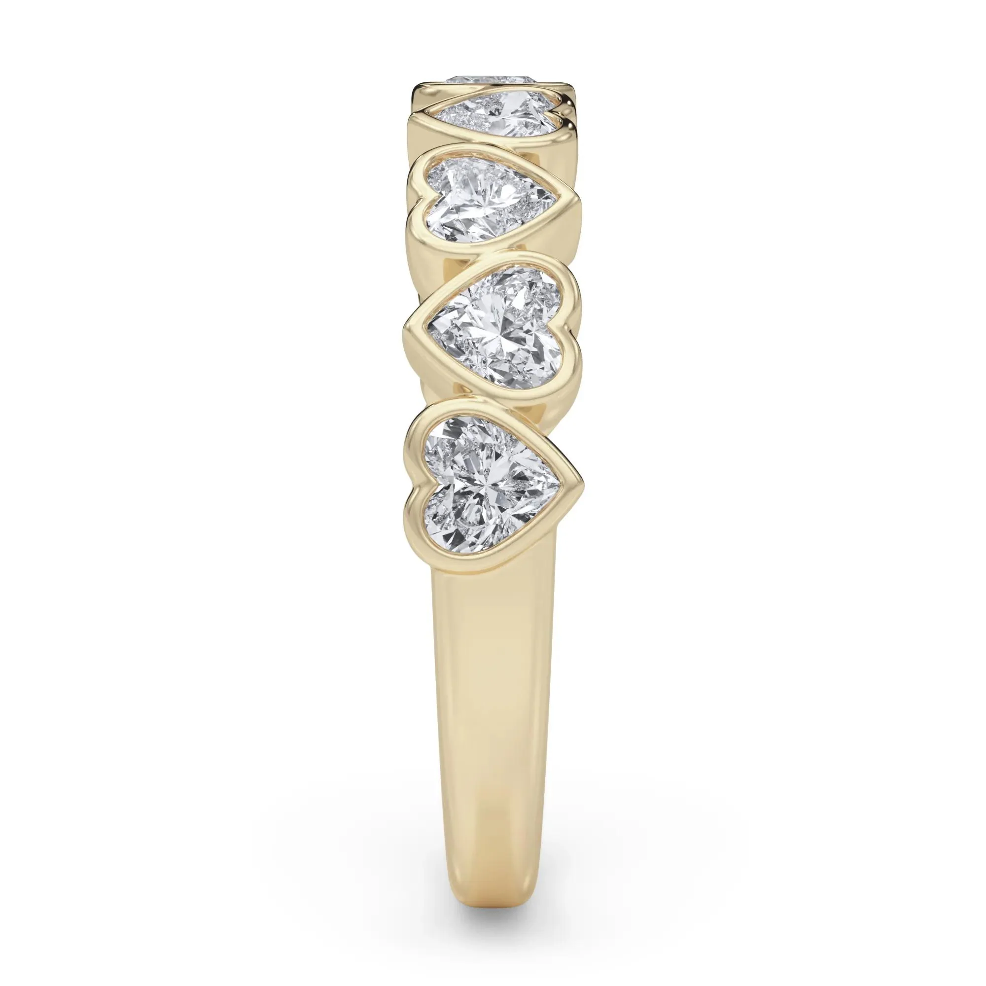 1 CT. Tw. Lab Grown Diamond Heart Bezel Half Eternity Band Ring 14K Yellow Gold Size 6.5 2.5mm - Image 3