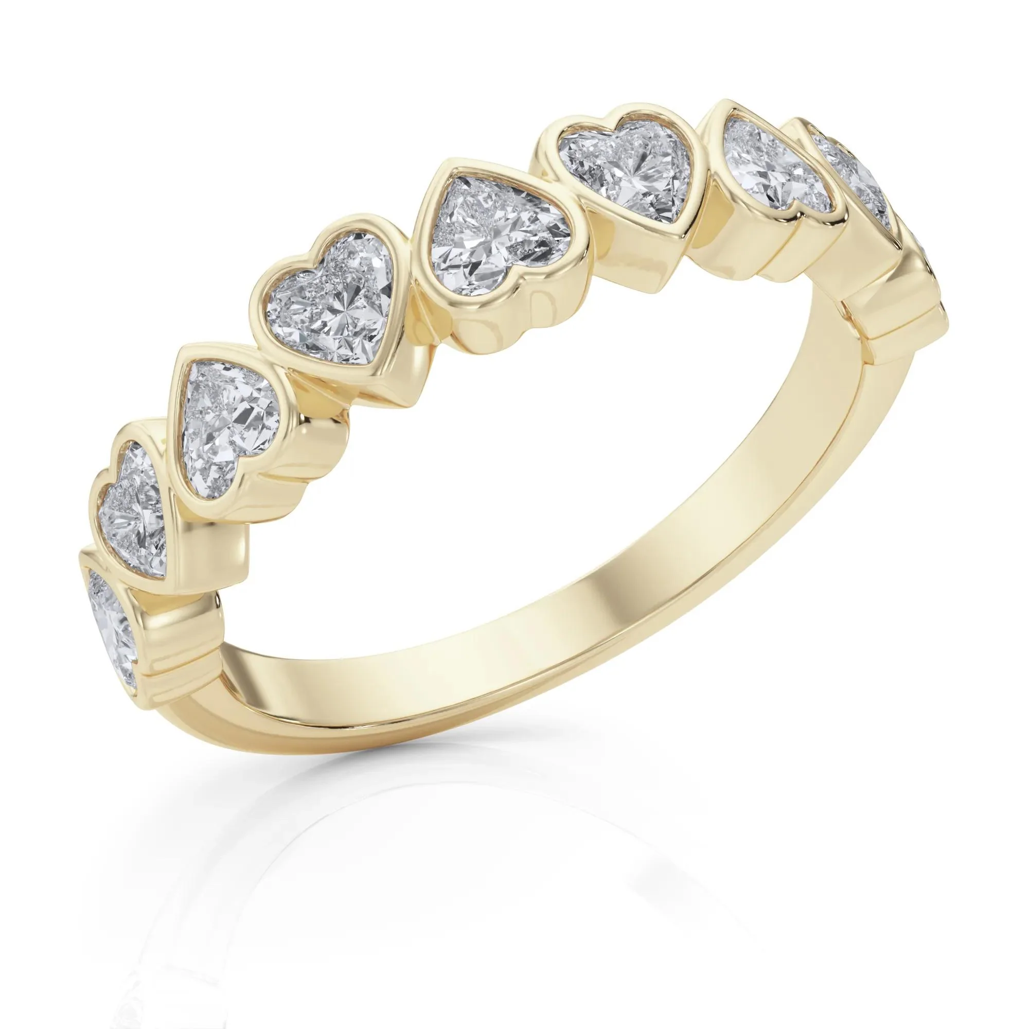 1 CT. Tw. Lab Grown Diamond Heart Bezel Half Eternity Band Ring 14K Yellow Gold Size 8.5 2.5mm - Image 5