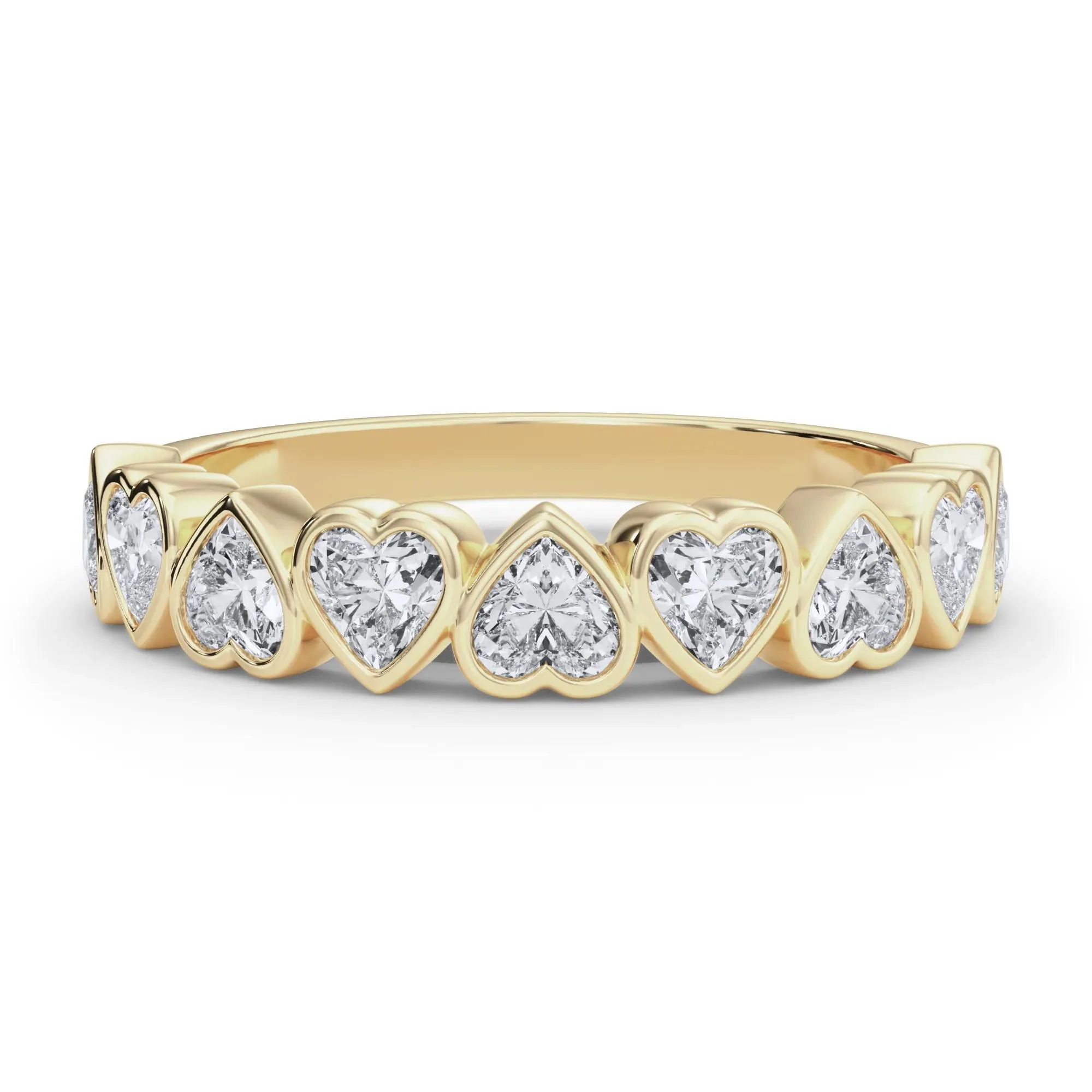 1 CT. Tw. Lab Grown Diamond Heart Bezel Half Eternity Band Ring 14K Yellow Gold Size 9 2.5mm