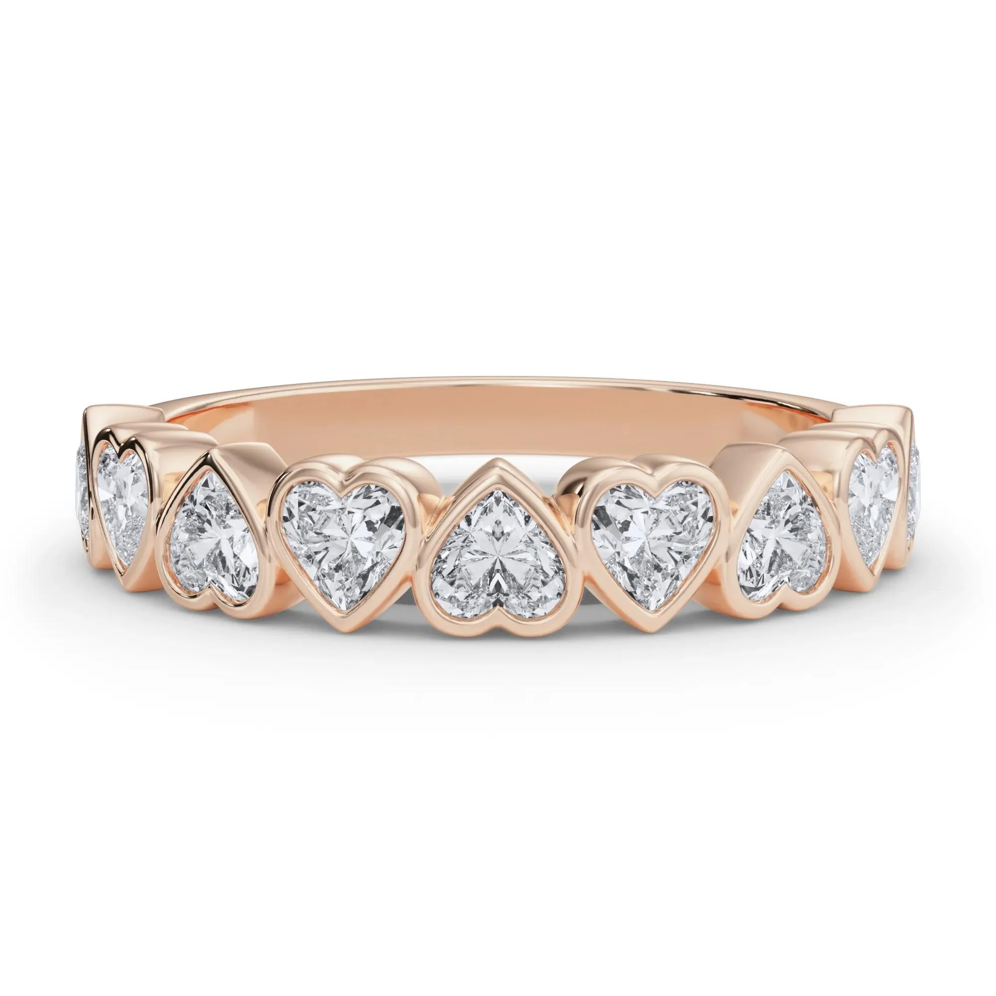 1 CT. Tw. Lab Grown Diamond Heart Bezel Half Eternity Band Ring 14K Rose Gold Size 4.5 2.5mm