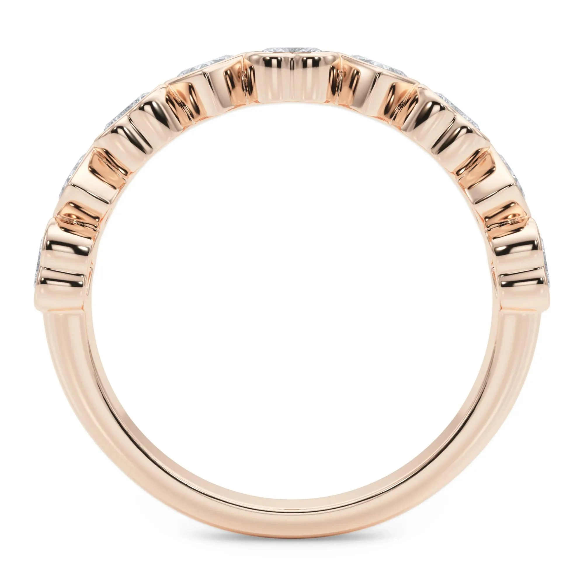 1 CT. Tw. Lab Grown Diamond Heart Bezel Half Eternity Band Ring 14K Rose Gold Size 4.5 2.5mm - Image 2