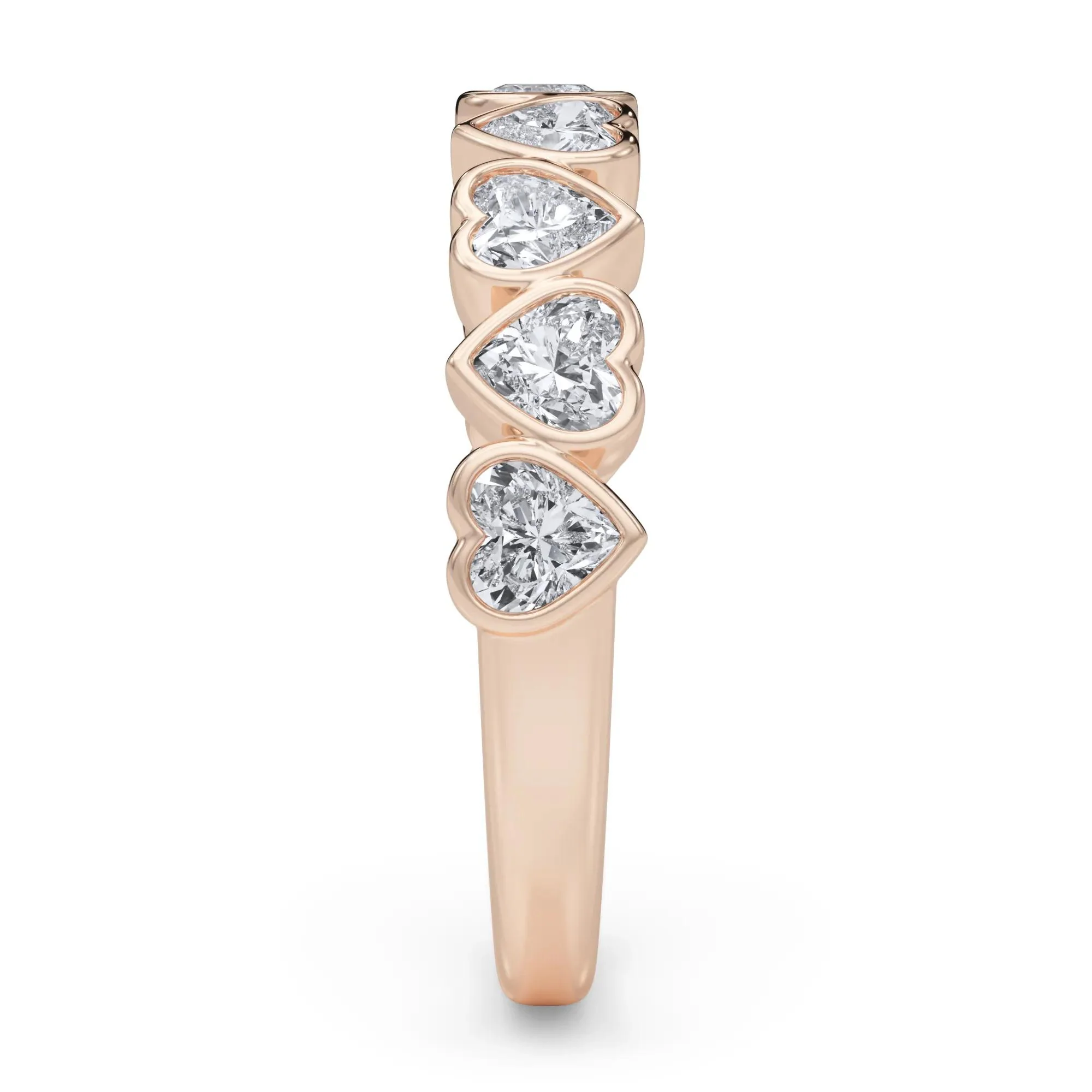 1 CT. Tw. Lab Grown Diamond Heart Bezel Half Eternity Band Ring 14K Rose Gold Size 4.5 2.5mm - Image 3