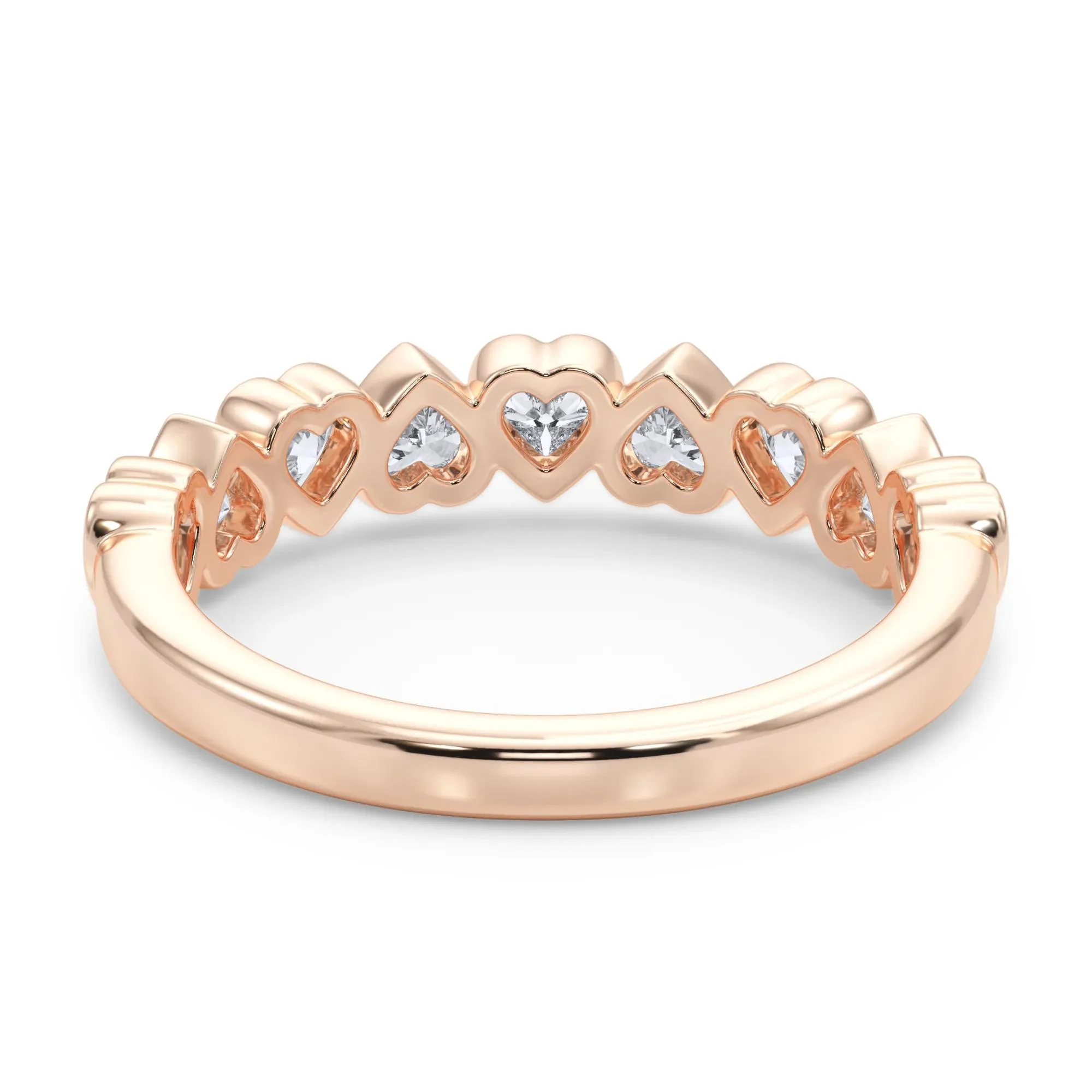 1 CT. Tw. Lab Grown Diamond Heart Bezel Half Eternity Band Ring 14K Rose Gold Size 7 2.5mm - Image 4