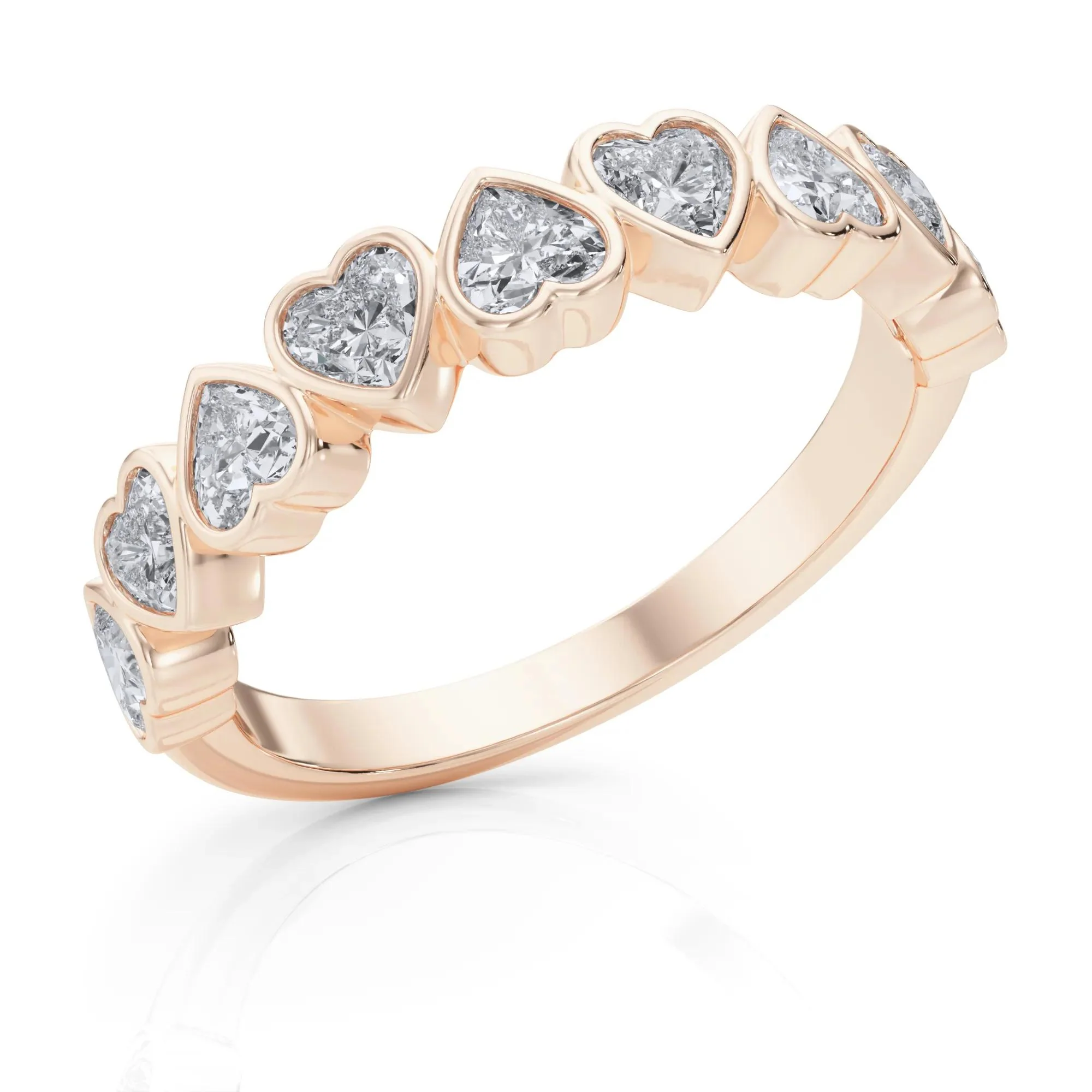 1 CT. Tw. Lab Grown Diamond Heart Bezel Half Eternity Band Ring 14K Rose Gold Size 8.5 2.5mm - Image 5