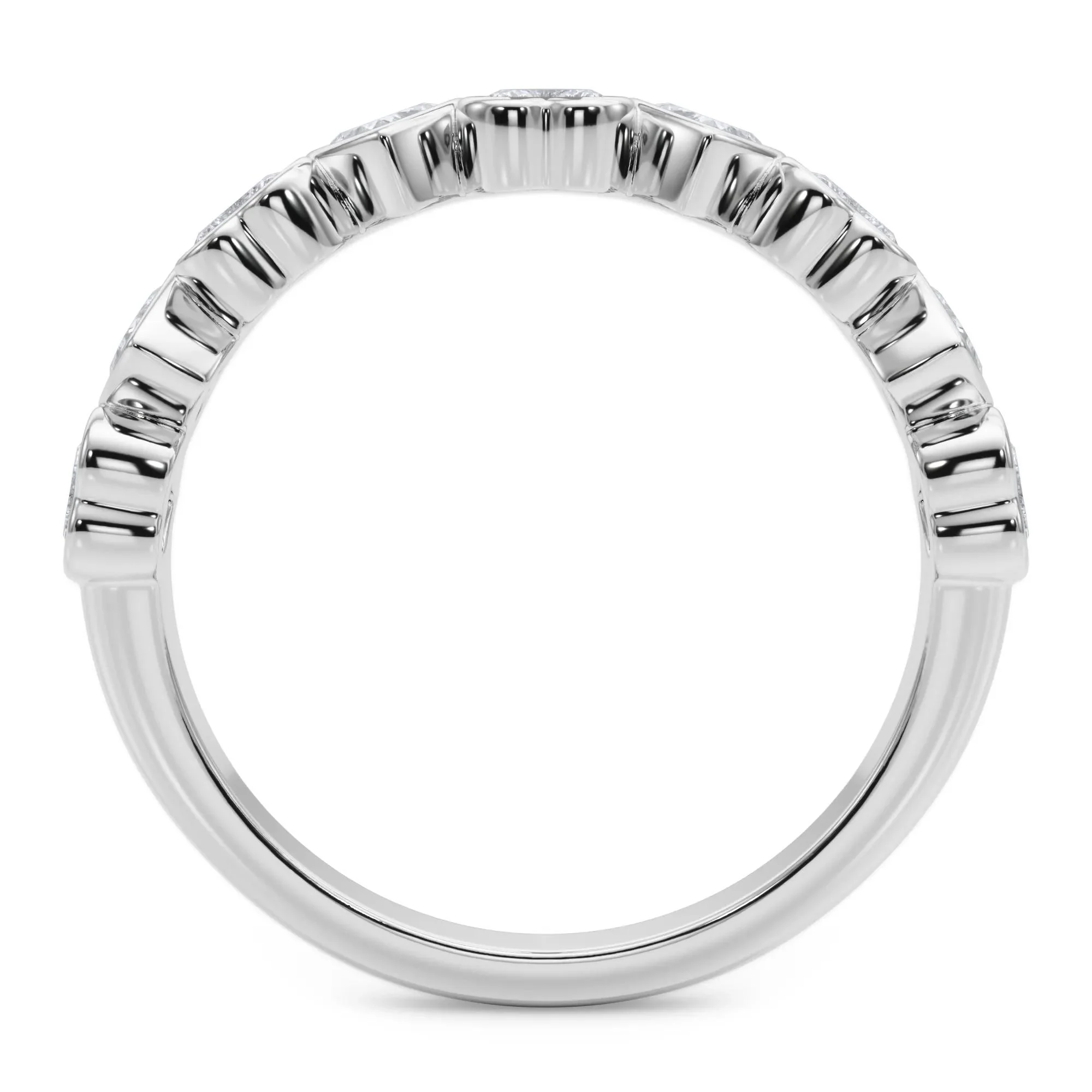 1 CT. Tw. Lab Grown Diamond Heart Bezel Half Eternity Band Ring Platinum White Size 9 2.5mm - Image 2