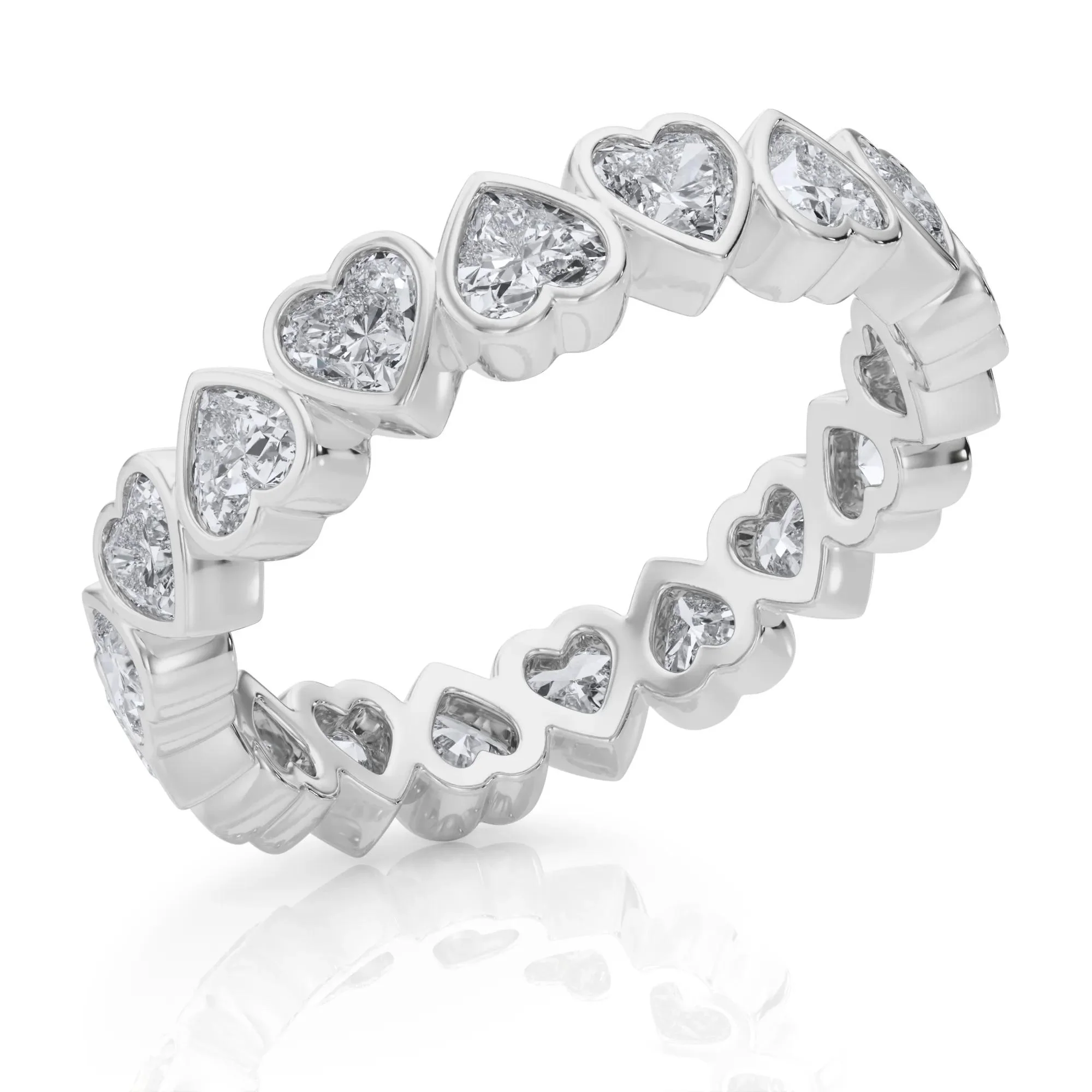 2 CT. Tw. Lab Grown Diamond Heart Bezel Eternity Band Ring 14K White Gold Size 7.5 2.5mm - Image 5